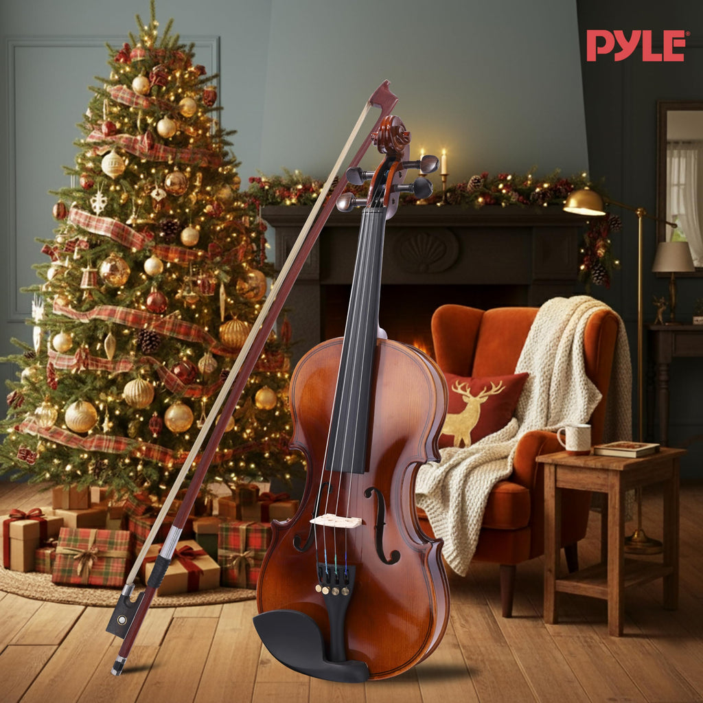 Pyle 4/4 Full Size Acoustic Violin for Beginners – Complete Violins Set with Hard Case, Bow, Extra Strings, Rosin, Full Accessories Kit - Mobile App Tuner 2 Month Free Lessons for Kids & Adults