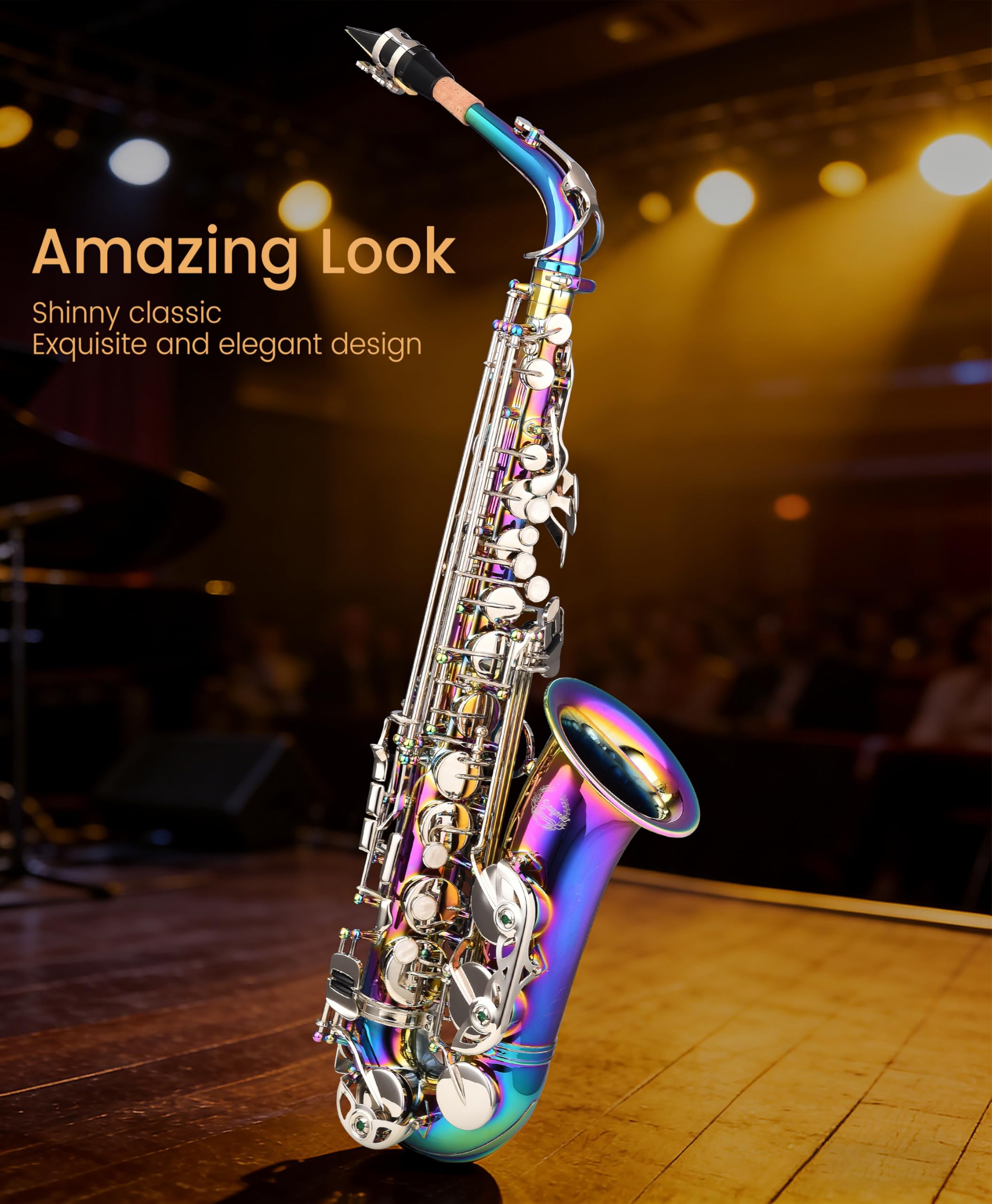 Leo Jaymz Eb Alto Saxophone - One-Piece Body & Neck Construction, H68 Brass, with Thickened Travel Bag - Complete Beginner to Professional Kit (Gold)
