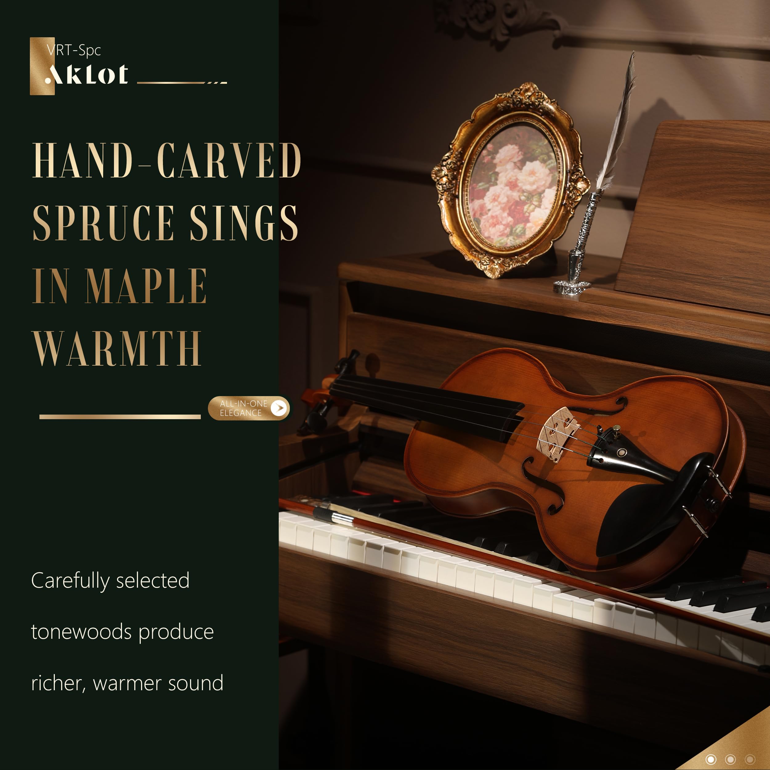 AKLOT Handcrafted Full Size Violin: Solid Wood Matte Fiddle, Acoustic Beginner 4/4 Violin Kit with Hard Case, Lesson Book, Bow, Shoulder Rest, Extra Strings, Tuner, Fretboard Stickers (VRT-AmiCS)