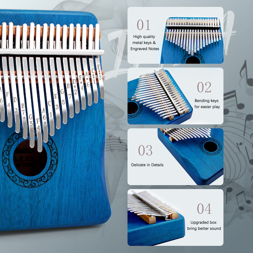 Kalimba Thumb Piano,YUNDIE Potable 17 Keys Mbira Finger Piano with Tune Hammer and Study Instruction,Musical Instruments Gift for Adult Beginners Professional (Brown, 21keys)