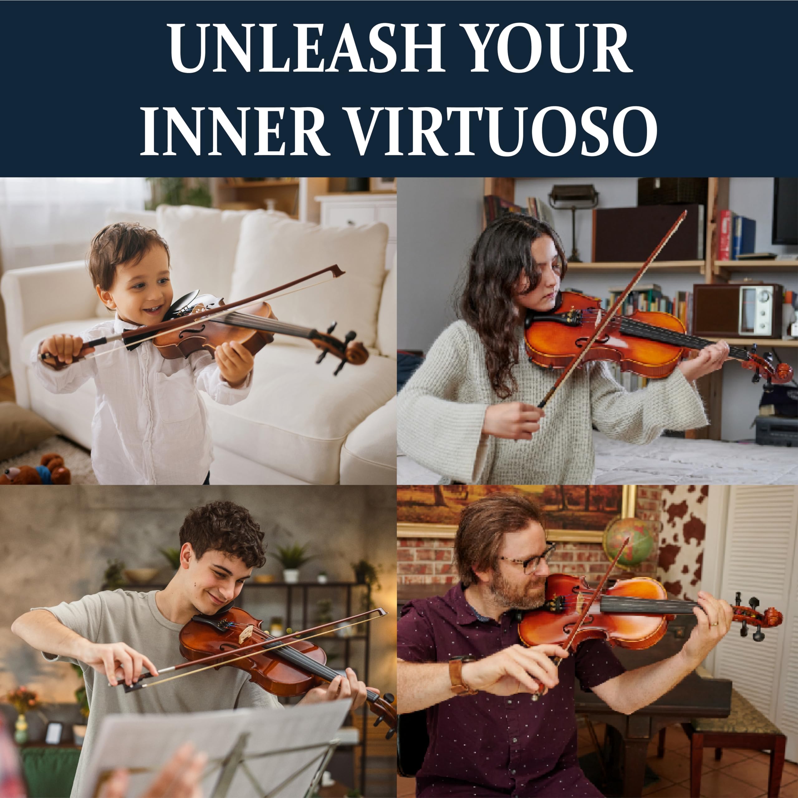 Cecilio 1/2 Size Natural Varnish Violin for Beginners, Hand-Carved Solid Spruce Top, Maple Back & Sides, Full Fiddle Kit with Hard Case, Bows, Rosin, Shoulder Rest, Lesson Book