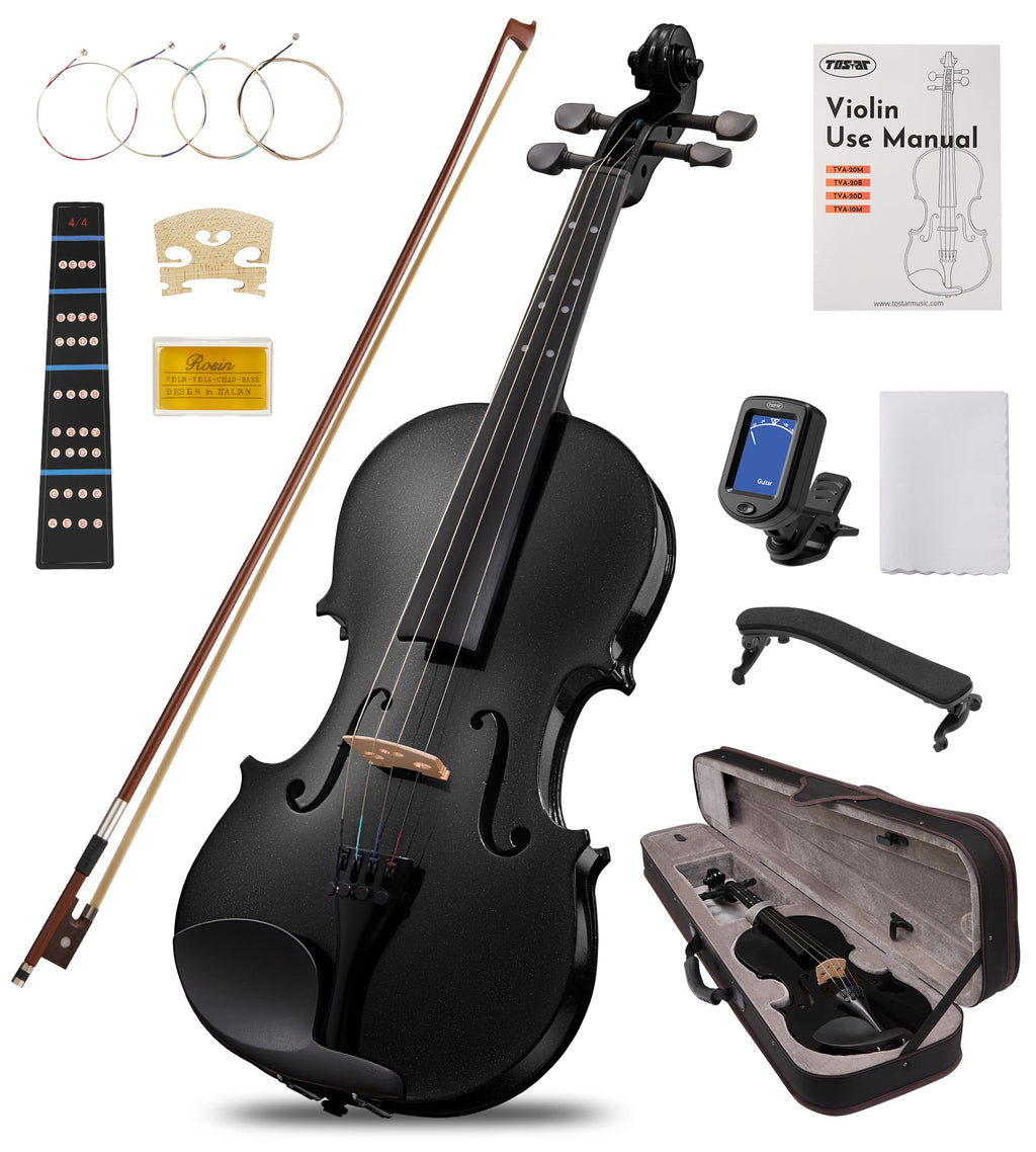 Tostar Acoustic Violin Full Size 4/4 Violin Set Starter Kit with Carrying Case, Violin Bow, Bridge, Rosin, Shoulder Rest, Stickers, Instruction Extra Strings for Beginner Retro Matte