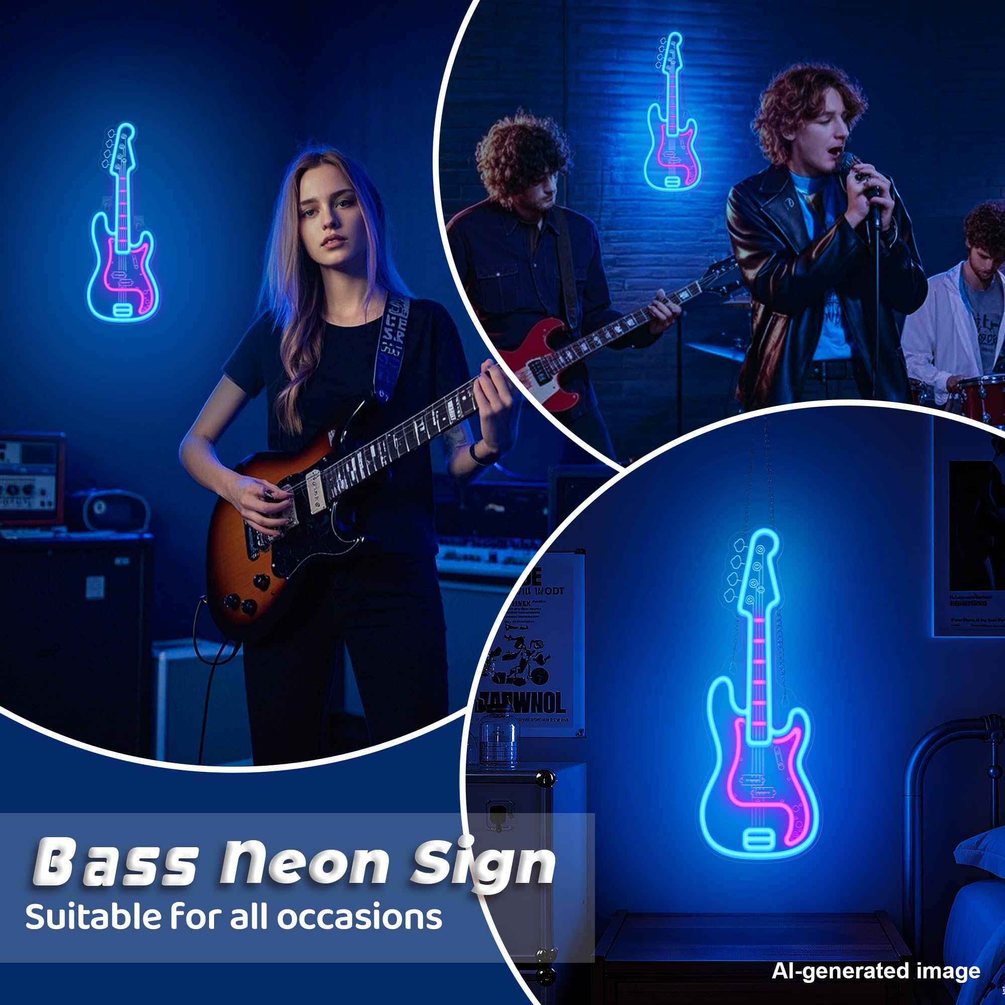 CoolGift Mart Acoustic Guitar Neon Light, Dimmable LED Guitar Neon Wall Sign USB Powered, Decorations for Bedroom Living Room Man Cave Music Studio, Gift for Guitar Players Guitarists Music Lovers
