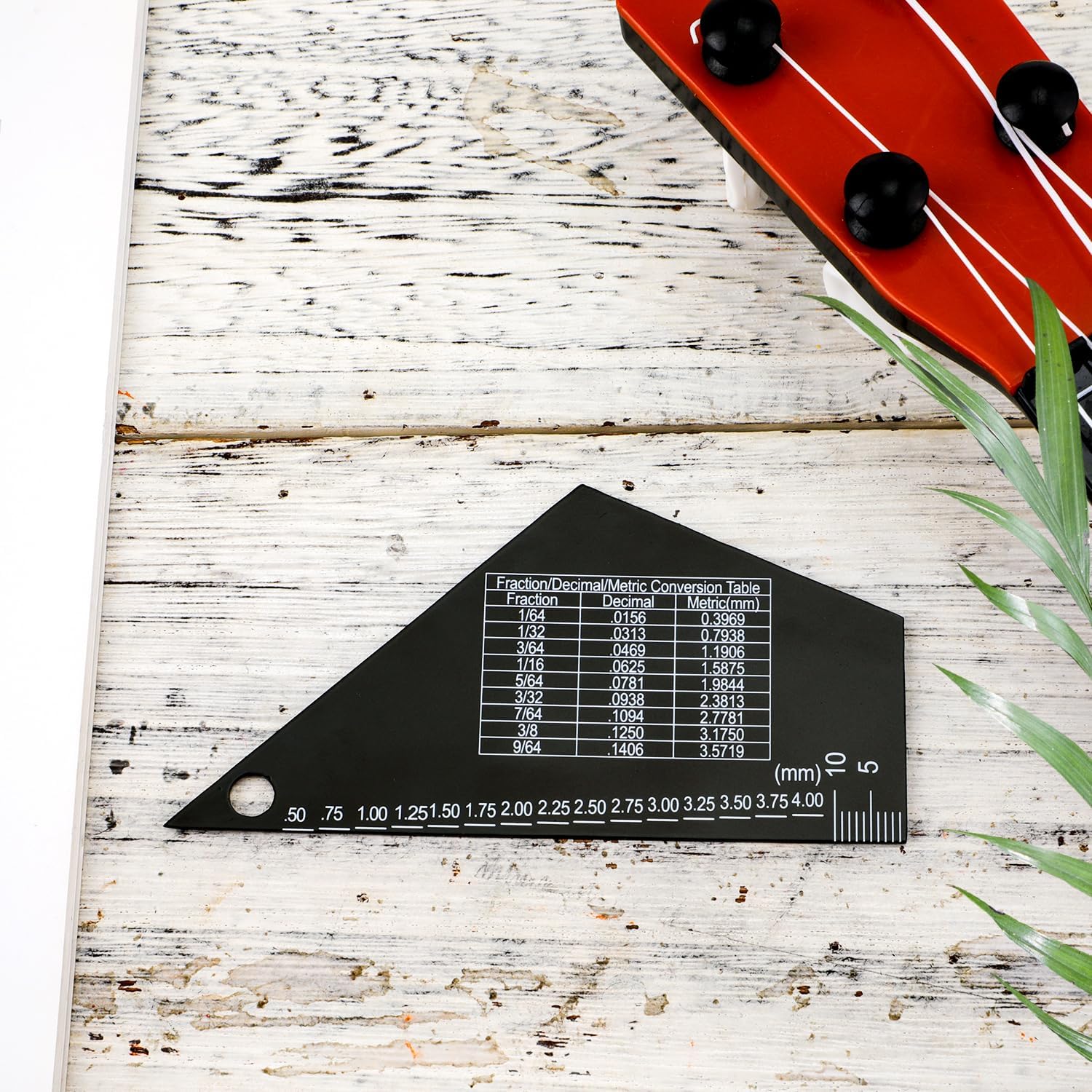 Guitar String Spacing Action Gauge, High Precision Sliding Pentatonic Scale Fret Rocker with Metric & Conversion Charts String Height Ruler Fret Leveling Tool for Luthier 1mm Thickness
