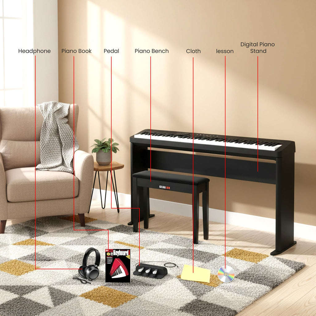 Casio Privia PX-S5000 Digital Piano - Black Bundle with CS-68 Furniture Stand, Bench, Headphones, Instructional Book, Online Lessons, Instructional DVD, and Austin Bazaar Polishing Cloth