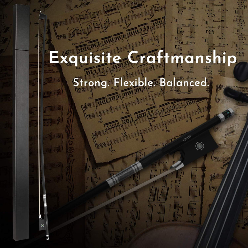 Viotti Carbon Fiber Violin Bow, Hand Crafted by Professional Violin & Bow Makers, Strong, Stiff & Well Balanced, Made with Mongolian Horse Hair, For Violinists & Fiddlers of All Skill Levels