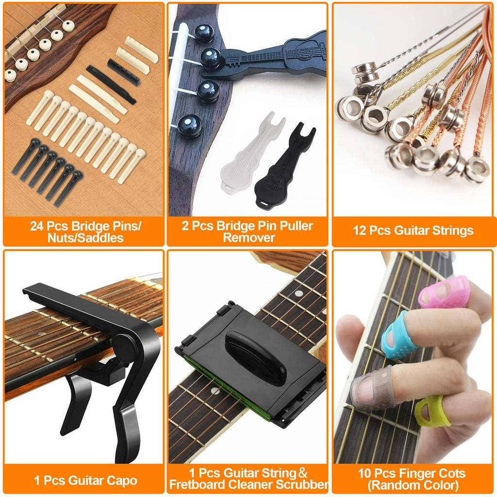 Guitar Tool Kit, 119 Pcs Professional Guitar Repair Kit, Guitar Maintenance Kit with Guitar Tools Accessories and Carry Bag, Guitar Setup Kit for Electric Guitar Acoustic Guitar Ukulele Banjo Bass