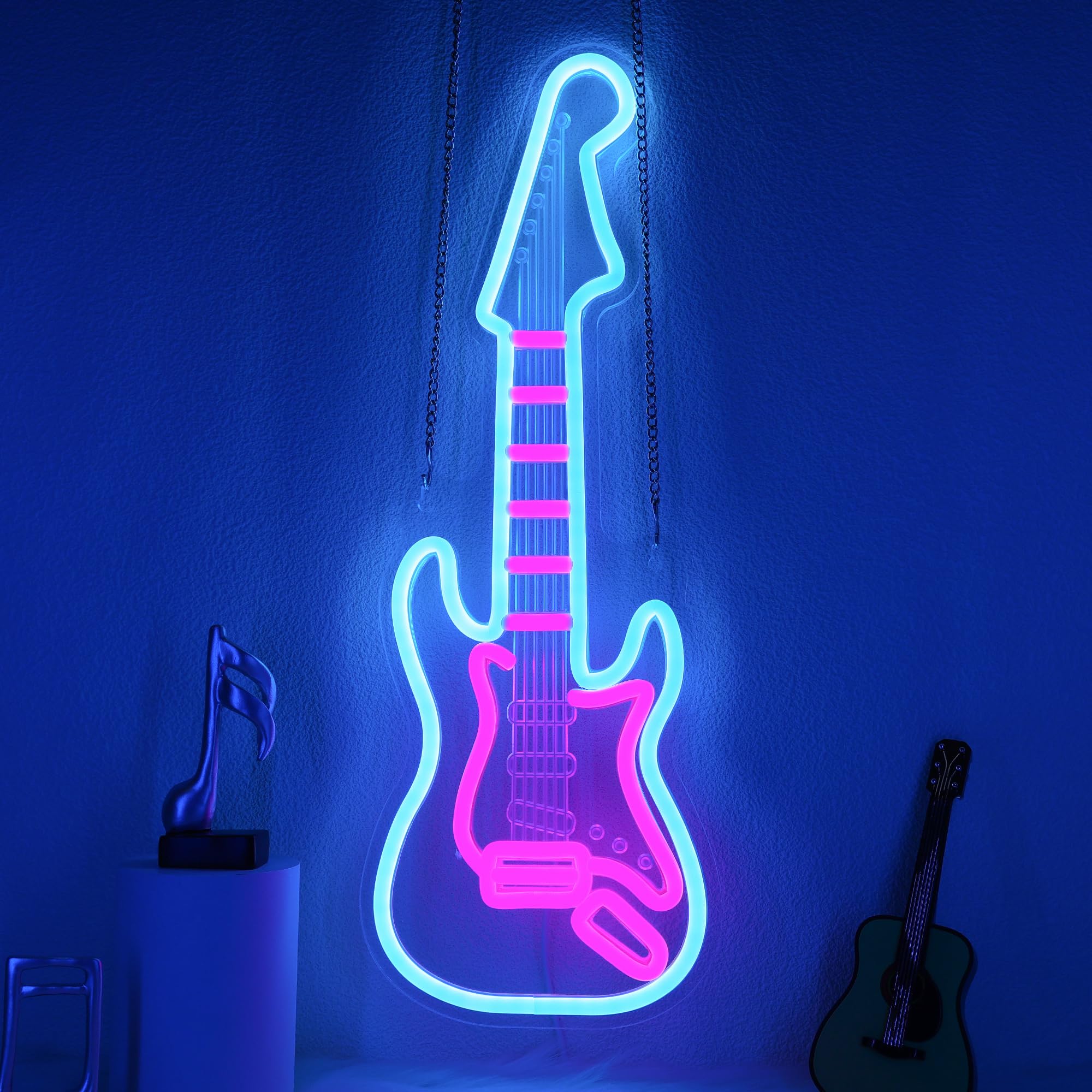CoolGift Mart Acoustic Guitar Neon Light, Dimmable LED Guitar Neon Wall Sign USB Powered, Decorations for Bedroom Living Room Man Cave Music Studio, Gift for Guitar Players Guitarists Music Lovers