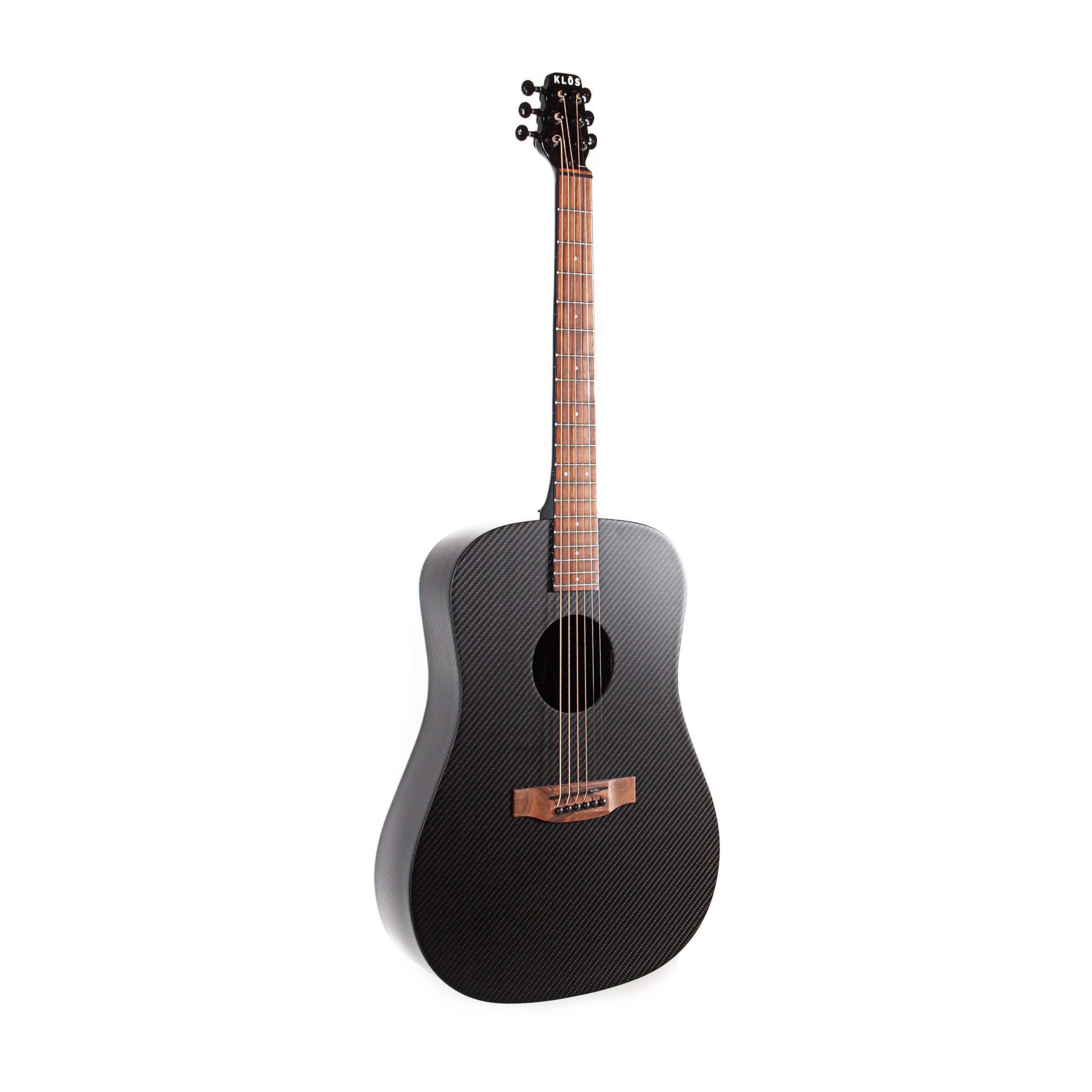 KLOS Full Size Guitar, Durable Carbon Fiber Acoustic Electric Guitar - Black with Gig Bag, Strap, Capo and more