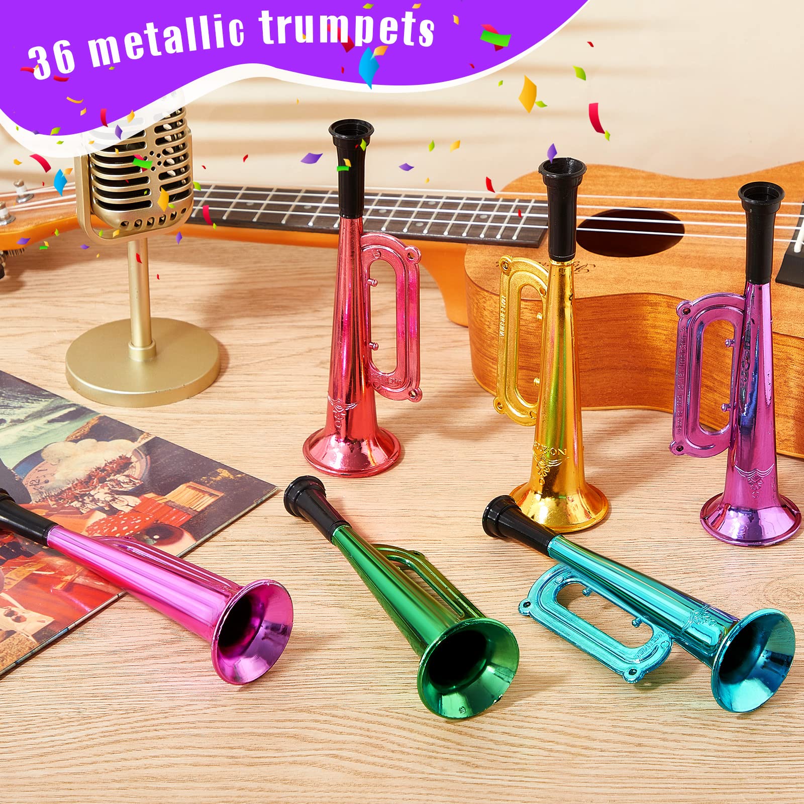 Deekin 36 Pcs 4th of July Plastic Trumpet 6 Inch Patriotic Party Favor Noise Maker Trumpet 250th Anniversary Noise Makers Musical Instruments for 4th of July Soccer Party Favors(Red, Blue, White)