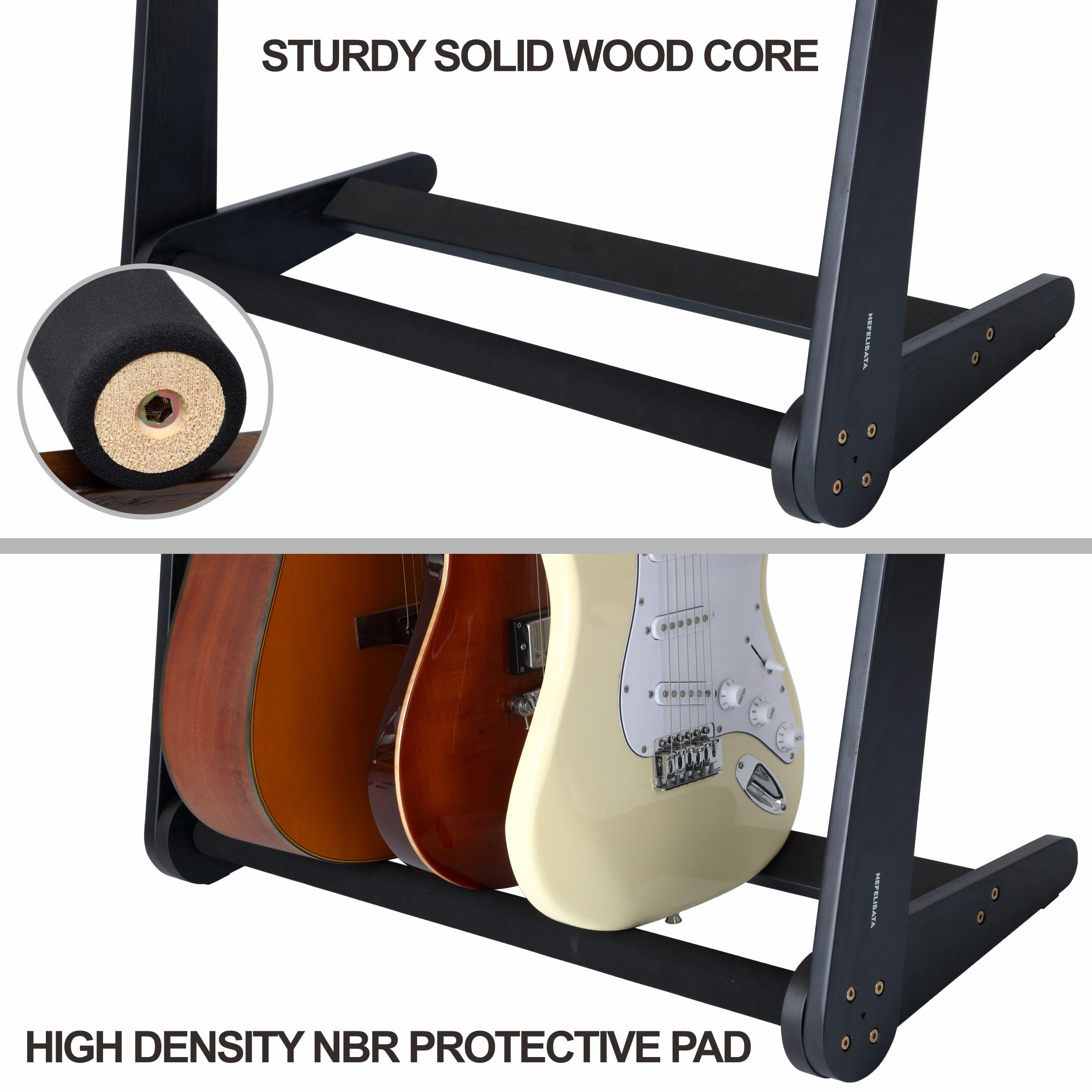 Nefelibata Multi-Purpose Guitar Stands 5 Wooden Guitar Rack Floor Stand for Guitars and Cases, Electric Guitars, Acoustic Guitars, Bass Guitars, Cellos - German Ash (Yellowish Brown)