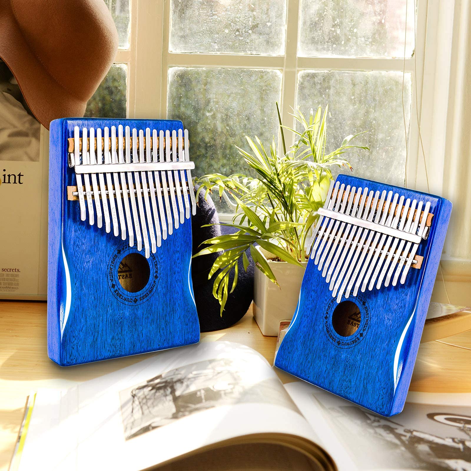 EASTROCK 17 Key Electric Kalimba Thumb Piano Built-in Pickup Professional Electric Kalimba Finger Piano for Kid Adults Beginners Professional (Mahogany Hand Rest EQ)