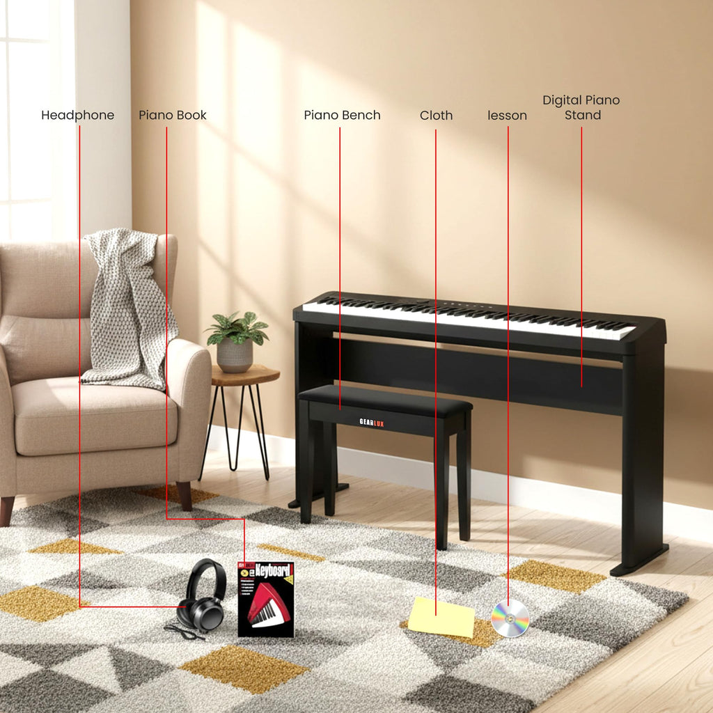 Casio Privia PX-S5000 Digital Piano - Black Bundle with CS-68 Furniture Stand, Bench, Headphones, Instructional Book, Online Lessons, Instructional DVD, and Austin Bazaar Polishing Cloth