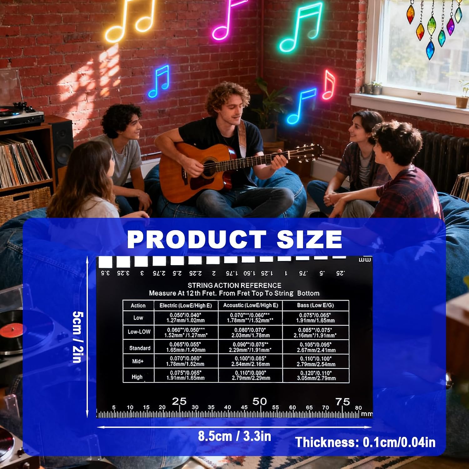 2pcs Guitar String Action Gauge Ruler, Precision String Height Measurement Tool with Inch & Metric Scales for Electric Acoustic Bass Guitars & Luthier Setup Accessories