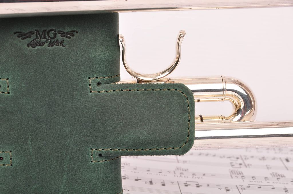 Trumpet Valve Guard XL Genuine Leather Protection Trumpet Valve Cover Valve Wrap (Green)