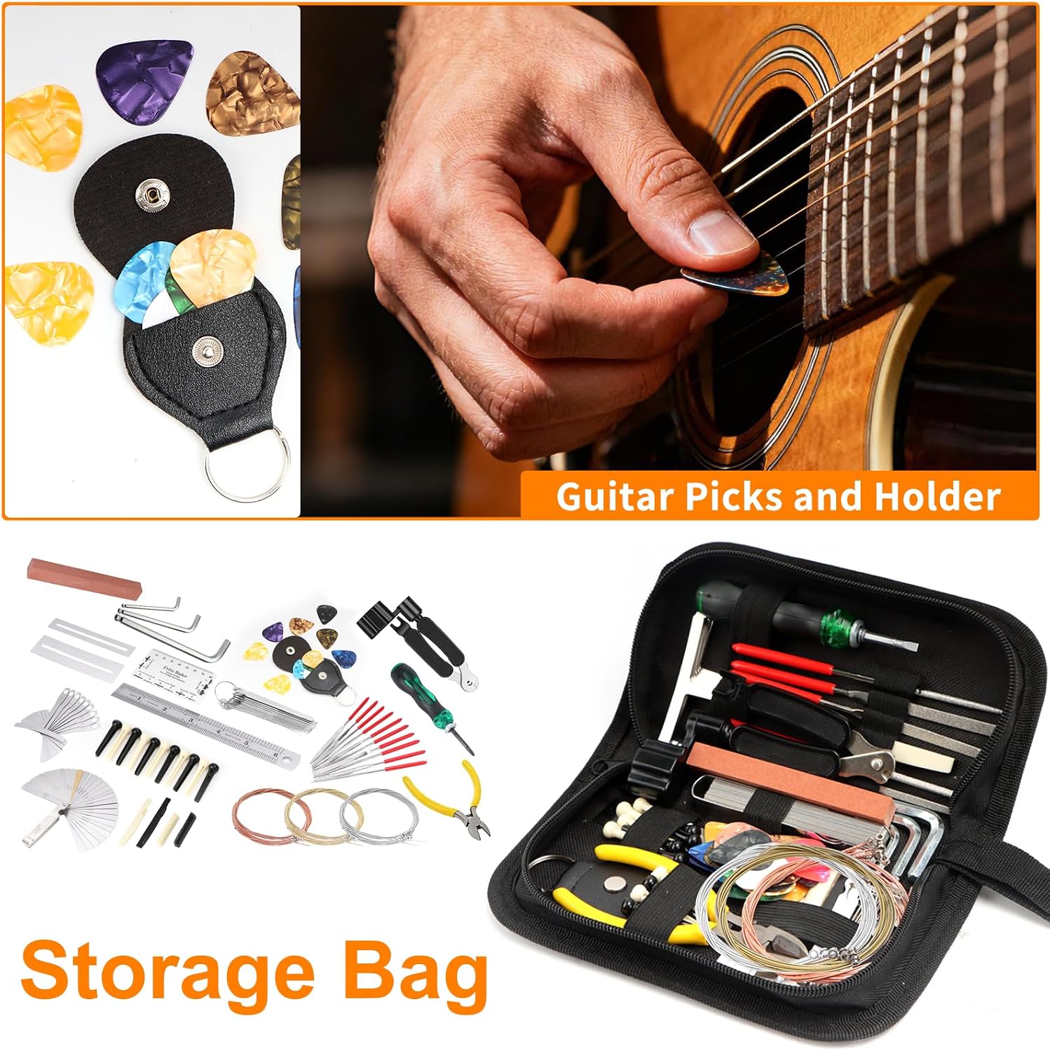 Guitar Tool Kit, 119 Pcs Professional Guitar Repair Kit, Guitar Maintenance Kit with Guitar Tools Accessories and Carry Bag, Guitar Setup Kit for Electric Guitar Acoustic Guitar Ukulele Banjo Bass