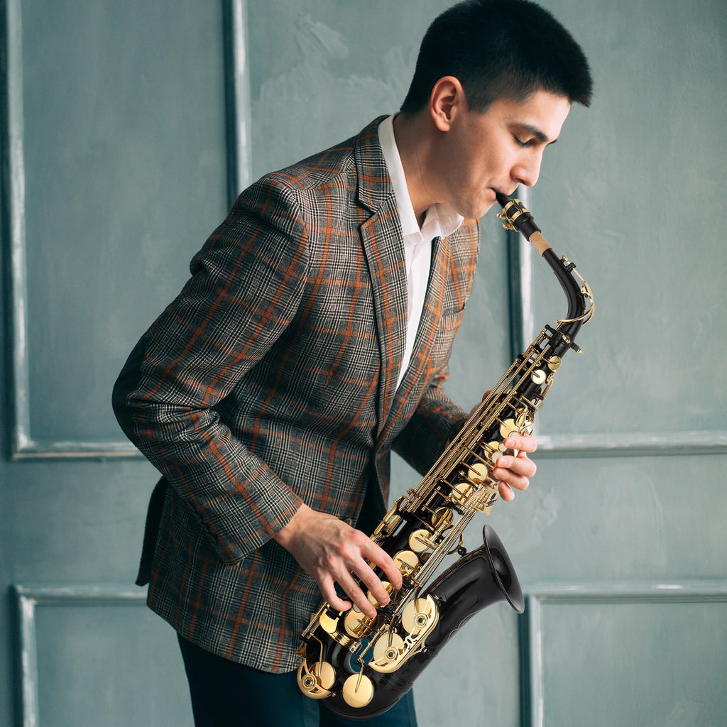 E Flat Alto Saxophone, Brass Alto Saxophones Instrument with Carry Case, Mouthpiece, Cleaning Brush & Cloth, Strap Accessories For Beginner Professional