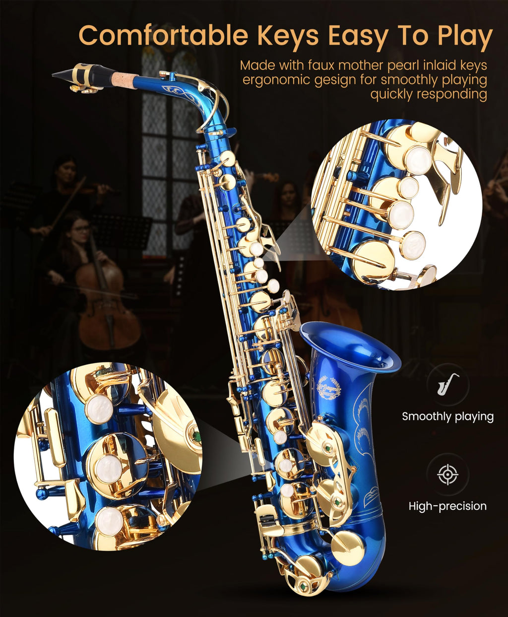 Leo Jaymz Eb Alto Saxophone - One-Piece Body & Neck Construction, H68 Brass, with Thickened Travel Bag - Complete Beginner to Professional Kit (Gold)