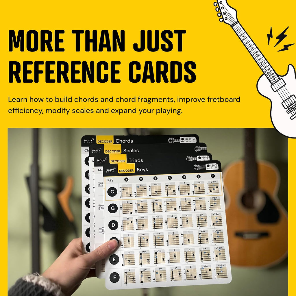 Guitar Theory Cheat Sheets 8x8": Guitar Chord, Scale & Triad Charts | Circle of fifths, anti-scratch matte lamination, reference cards, beginners, easy-read layout, practice, lessons, songwriting