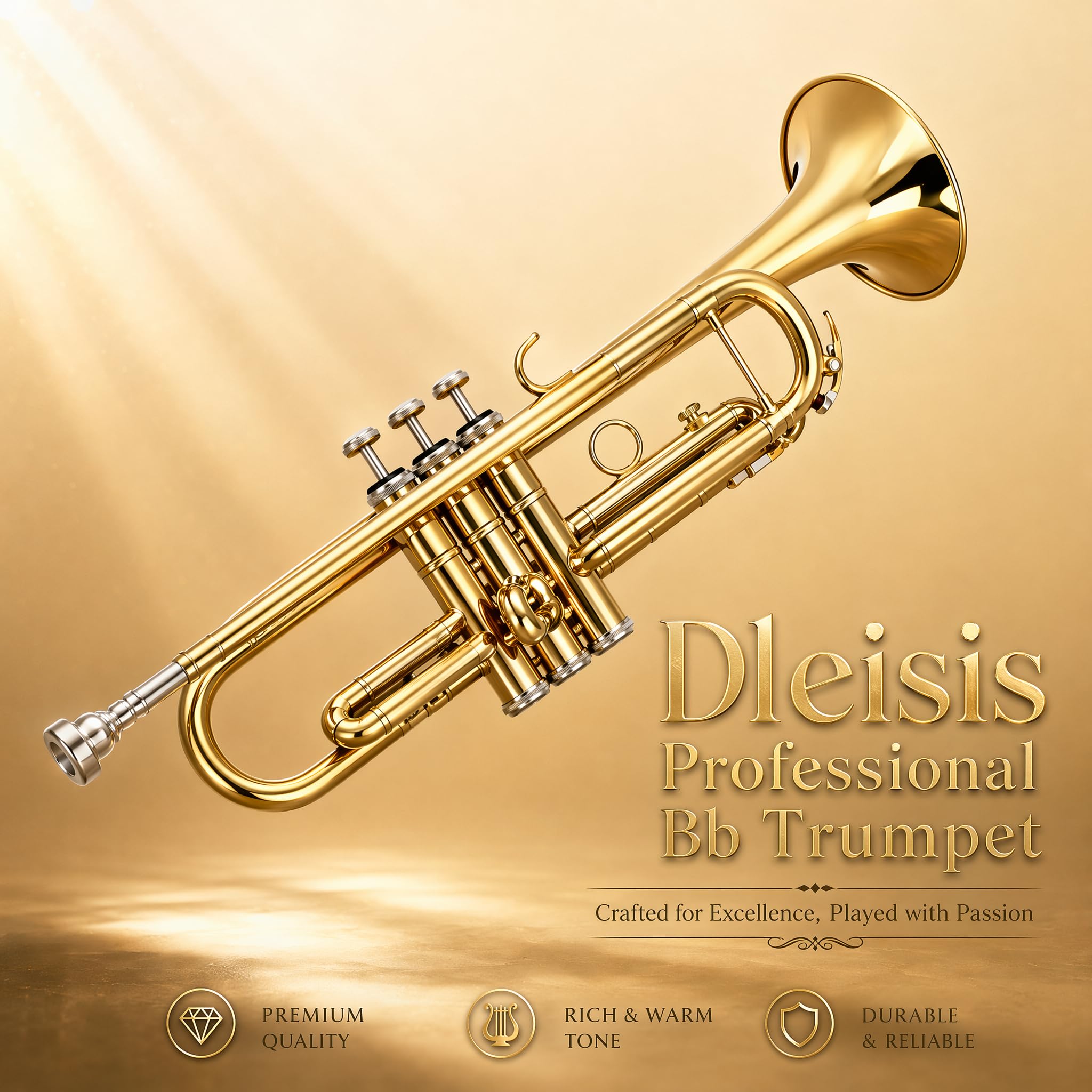 Bb Trumpet for Beginner/Advanced Student, Brass Instrument with 7C Mouthpiece, Hard Case, Polishing Cloth, Gloves, Cleaning Kit (2 Short + 1 Long Brush), Golden for Kids & Adults