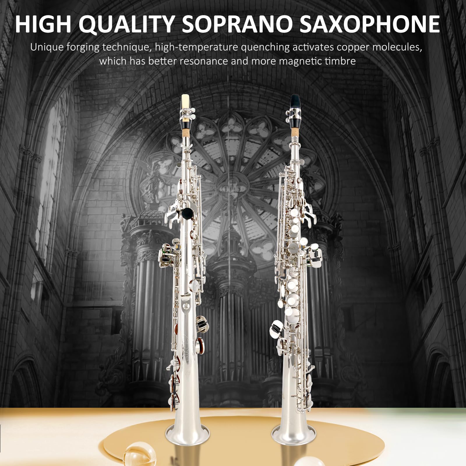 EASTROCK Soprano Saxophone Curved Bb Flat Black Sax Instruments for Beginners Intermediate Players with Carrying Case,Mouthpiece,Pads,Reed,Cleaning kit,neck Strap,White Gloves