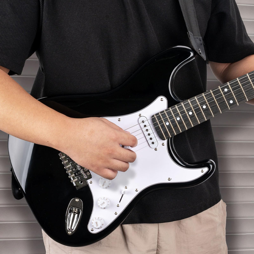 39 Inches Full Size Electric Guitar Beginner Electric Guitar Kits with 10W Amp Classic SSS Pickup Complete with Gig Bag Tuner Capo Strap Picks Guitar String Winders Black
