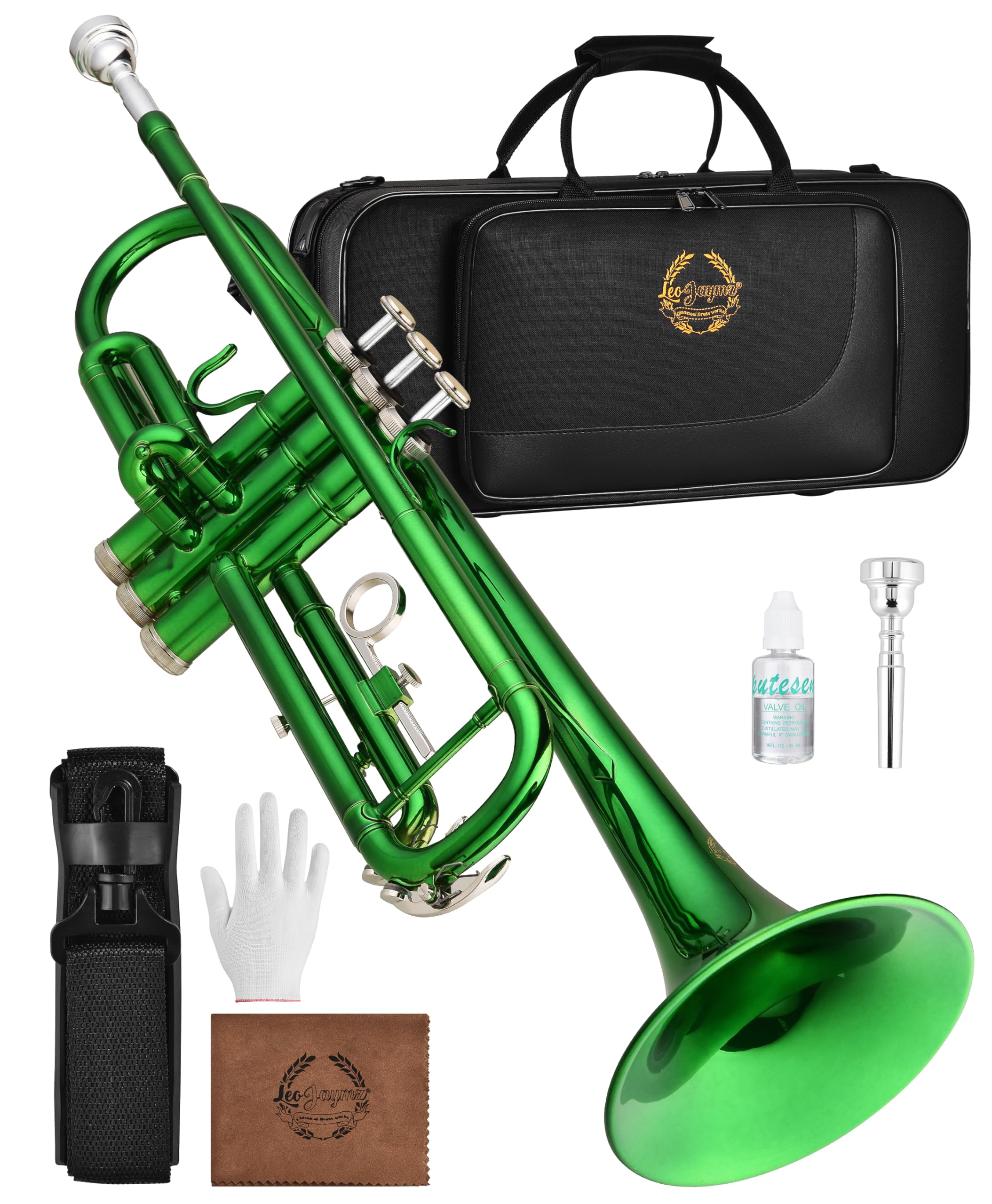 Leo Jaymz Bb Trumpet for Beginners, Brass Student Trumpet Kit with Case, 7C Mouthpiece, Cleaning Kit, Standard B Flat Instrument,Nickel