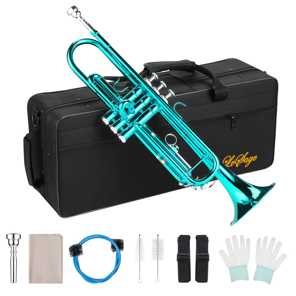 LeSage Bb Standard Trumpet Set for Beginner, Brass Student Trumpet with Carrying Case, Care Kit, Valve Oil, Cloth, 7C Mouthpiece & Gloves Silver