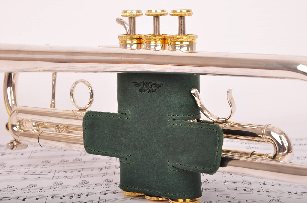 Trumpet Valve Guard XL Genuine Leather Protection Trumpet Valve Cover Valve Wrap (Green)