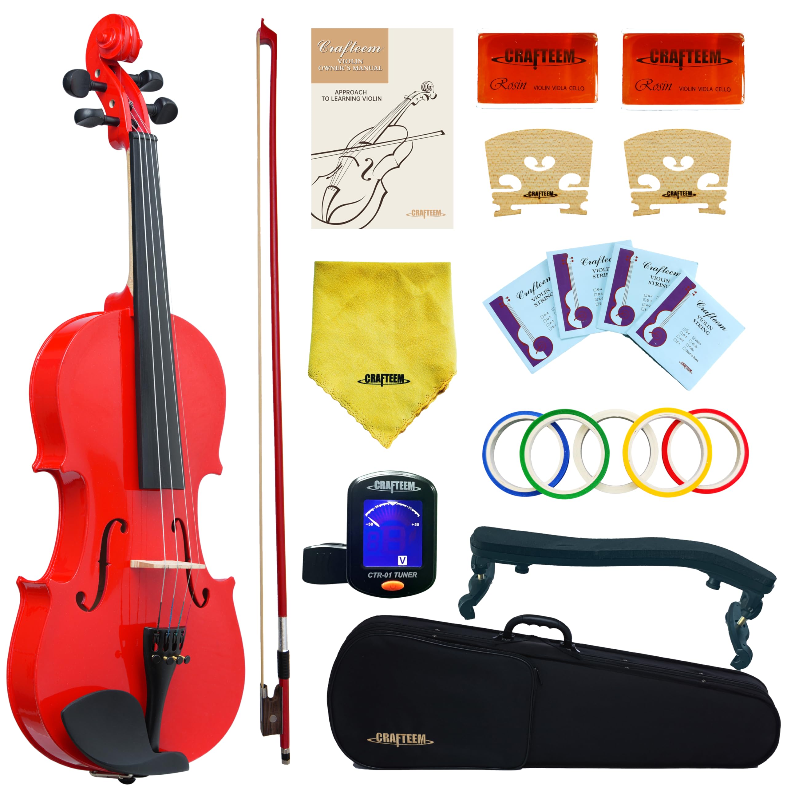 Crafteem Spruce and Maple Solid Wood Violin Outfit for Beginner Kids & Adults -Craft Your Perfect Sound and Begin Your Musical Journey with Confidence. (Glossy Antique, 1/2)
