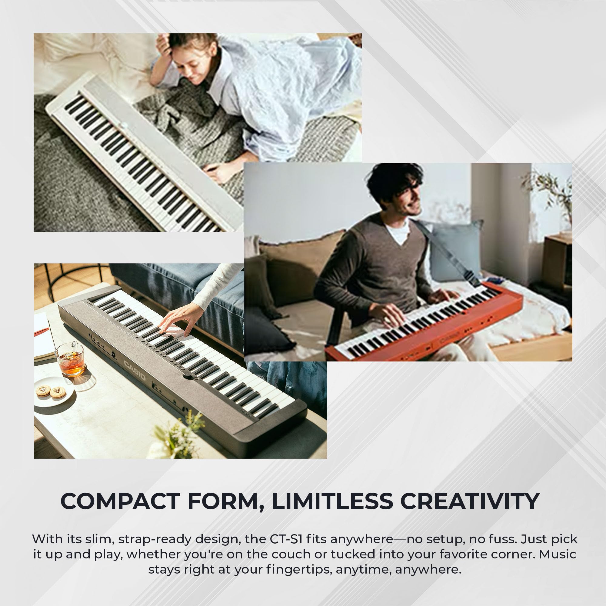 Casio CT-S1 Casiotone 61-Key Portable Keyboard - Black Bundle with Adjustable Stand, Bench, Headphones, Sustain Pedal, Instructional Book, Instructional DVD, and Austin Bazaar Polishing Cloth