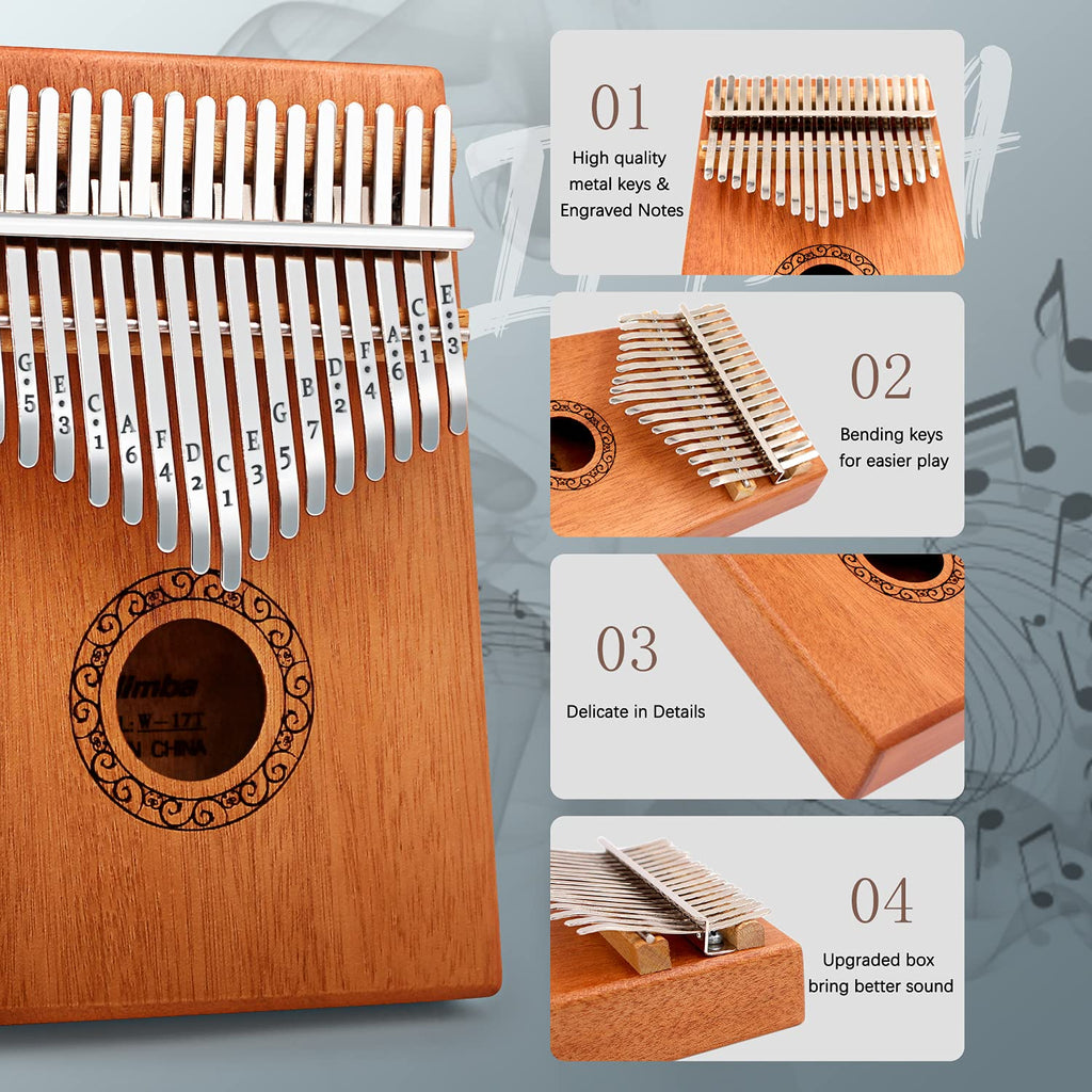 Kalimba Thumb Piano,YUNDIE Potable 17 Keys Mbira Finger Piano with Tune Hammer and Study Instruction,Musical Instruments Gift for Adult Beginners Professional (Brown, 21keys)
