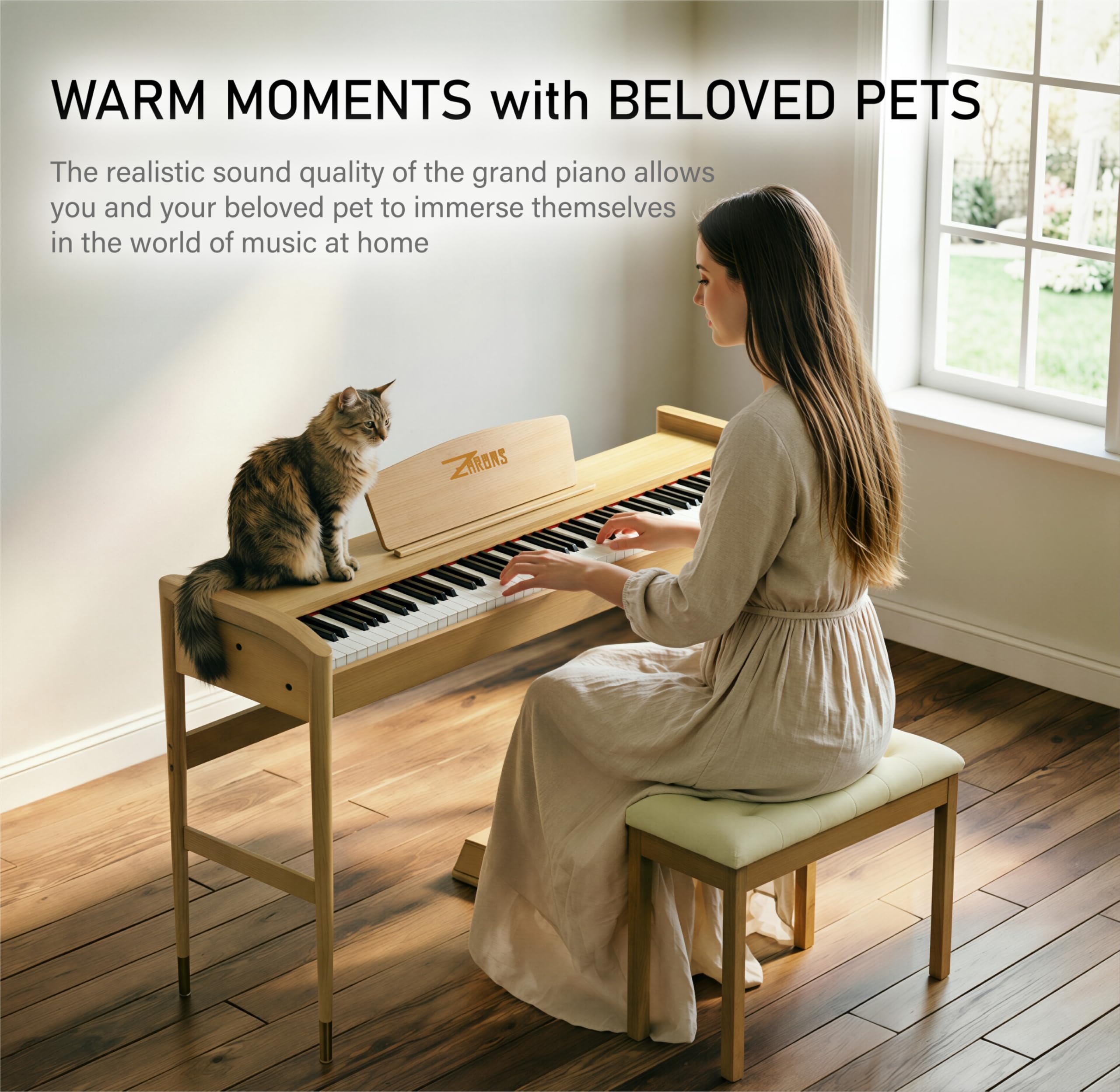 88 Key Weighted Hammer Action Digital Piano, French 5704 Chip, Solid Wood Stand, Triple Pedal, USB-MIDI, 192 Polyphony – For Adults & Intermediate