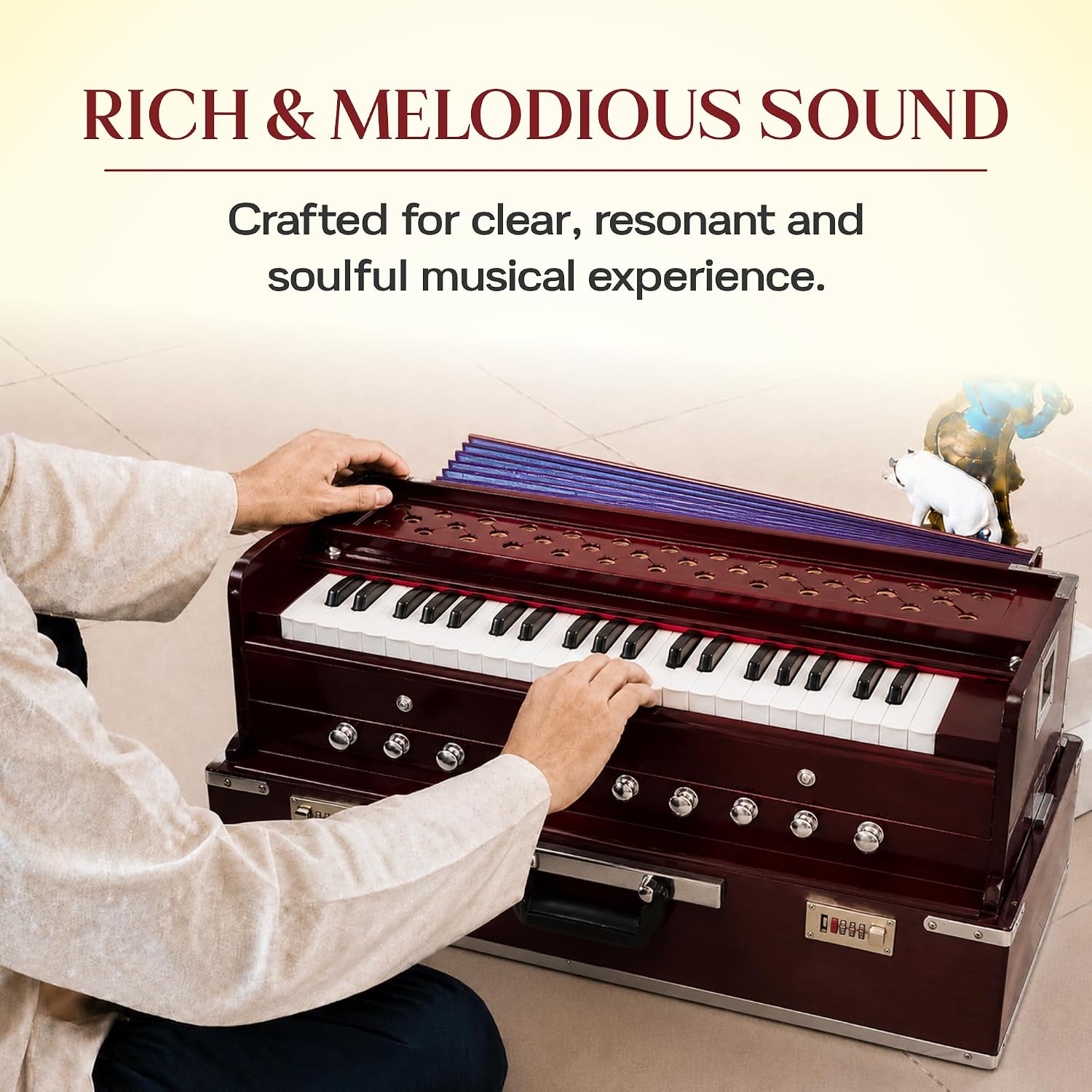 Harmonium 9 Stopper(Portable), Chudidaar 7 Bellow, 42 Key, Two Reed(Bass-Male), 3 1/2 Octave,Coupler, Harmonium With Cover (Mahogany Color)
