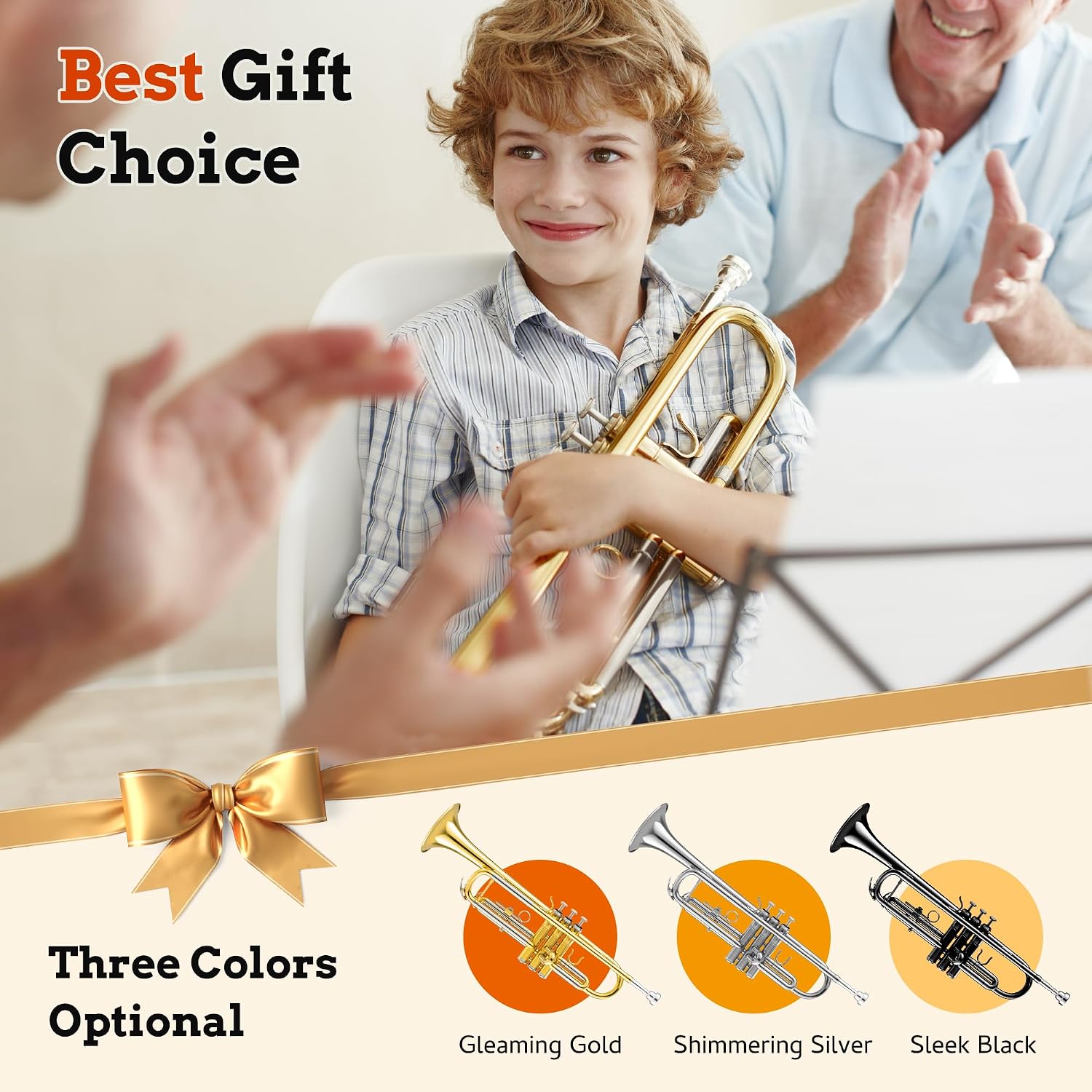 CAHAYA Bb Trumpet Instrument Trompeta: Brass Student Trumpet with Hard Case 7C Mouthpiece Gloves Standard Trumpets for Beginners or Advanced Students Gold | Bb Student Trumpet with Hard Case 7C Mouthpiece Gloves Smooth Valves Standard Trumpets for Beginne
