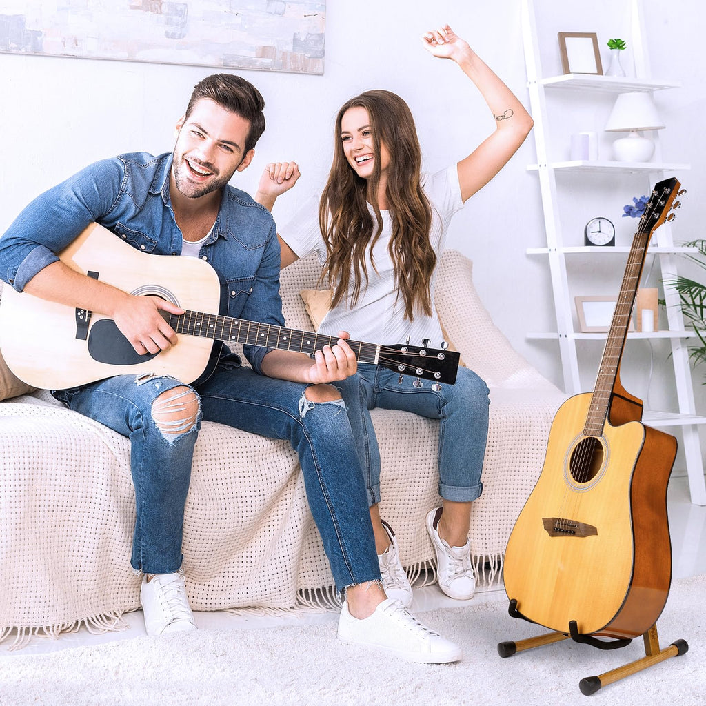 KingPoint Guitar Stand, Guitar Floor Stand, Acoustic Electric Wooden A Frame Folding Guitar Holder Adjustable for Bass, Cello, Mandolin, Banjo, Ukulele (Acacia)