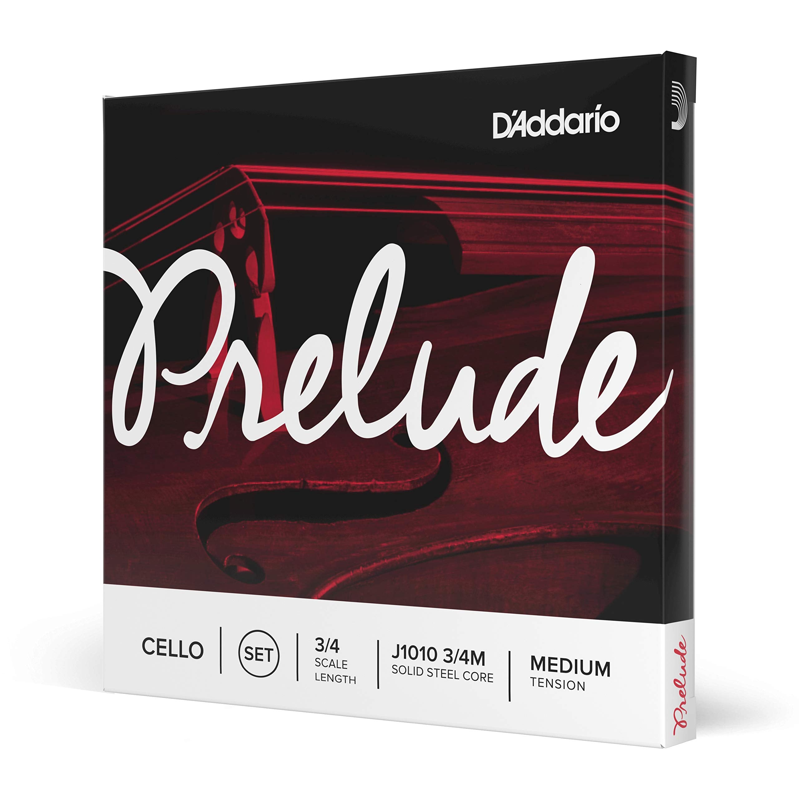 D'Addario J1010 Prelude Cello String Set, 3/4 Scale Medium Tension (1 Set) –Solid Steel Core, Warm Tone, Economical, Durable – Educator’s Choice for Student Strings – Sealed Pouch Prevents Corrosion