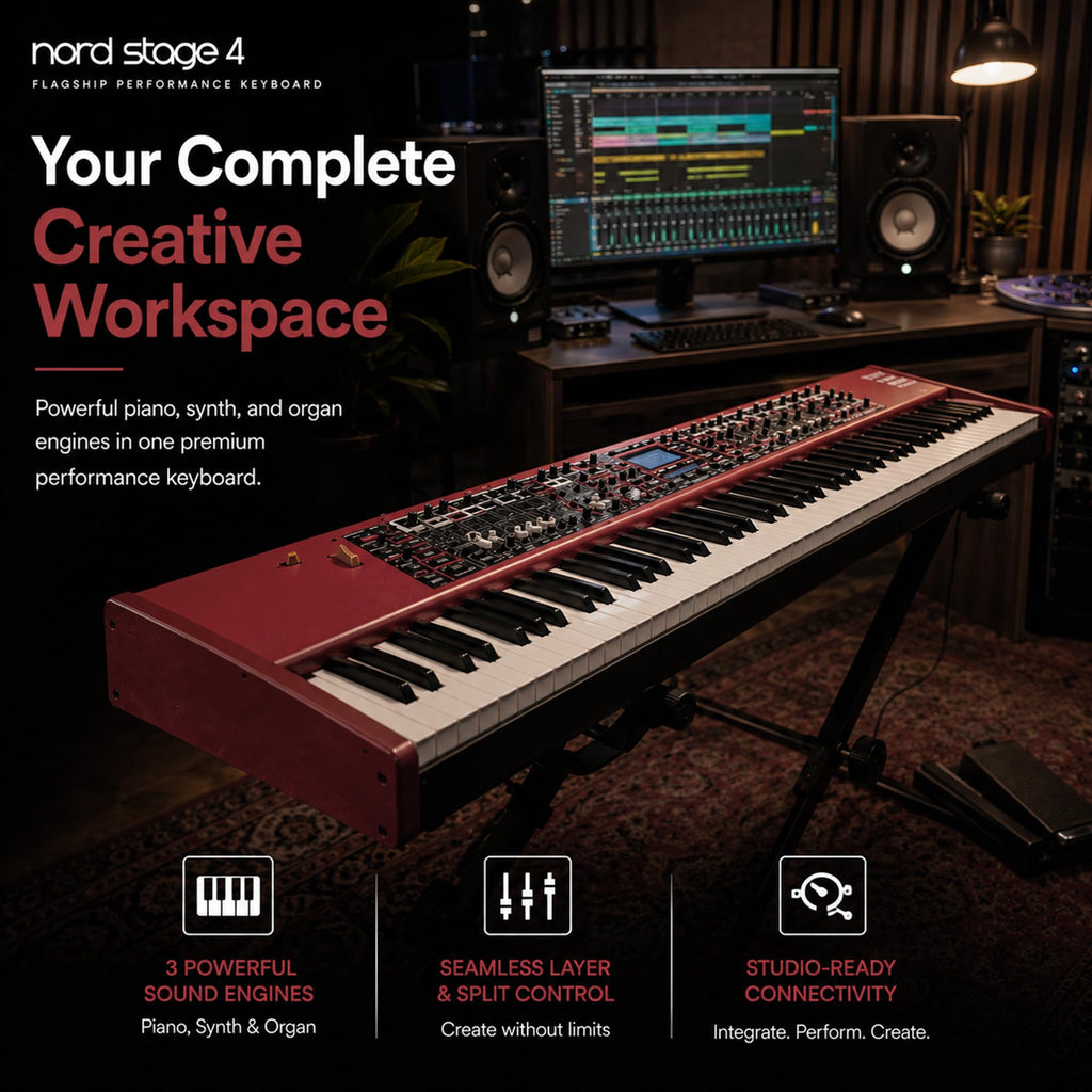 Nord Stage 4 88-Key Digital Piano Bundle with Adjustable Stand, Bench, Sustain Pedal, Headphones, Instrument Cable, and Austin Bazaar Polishing Cloth