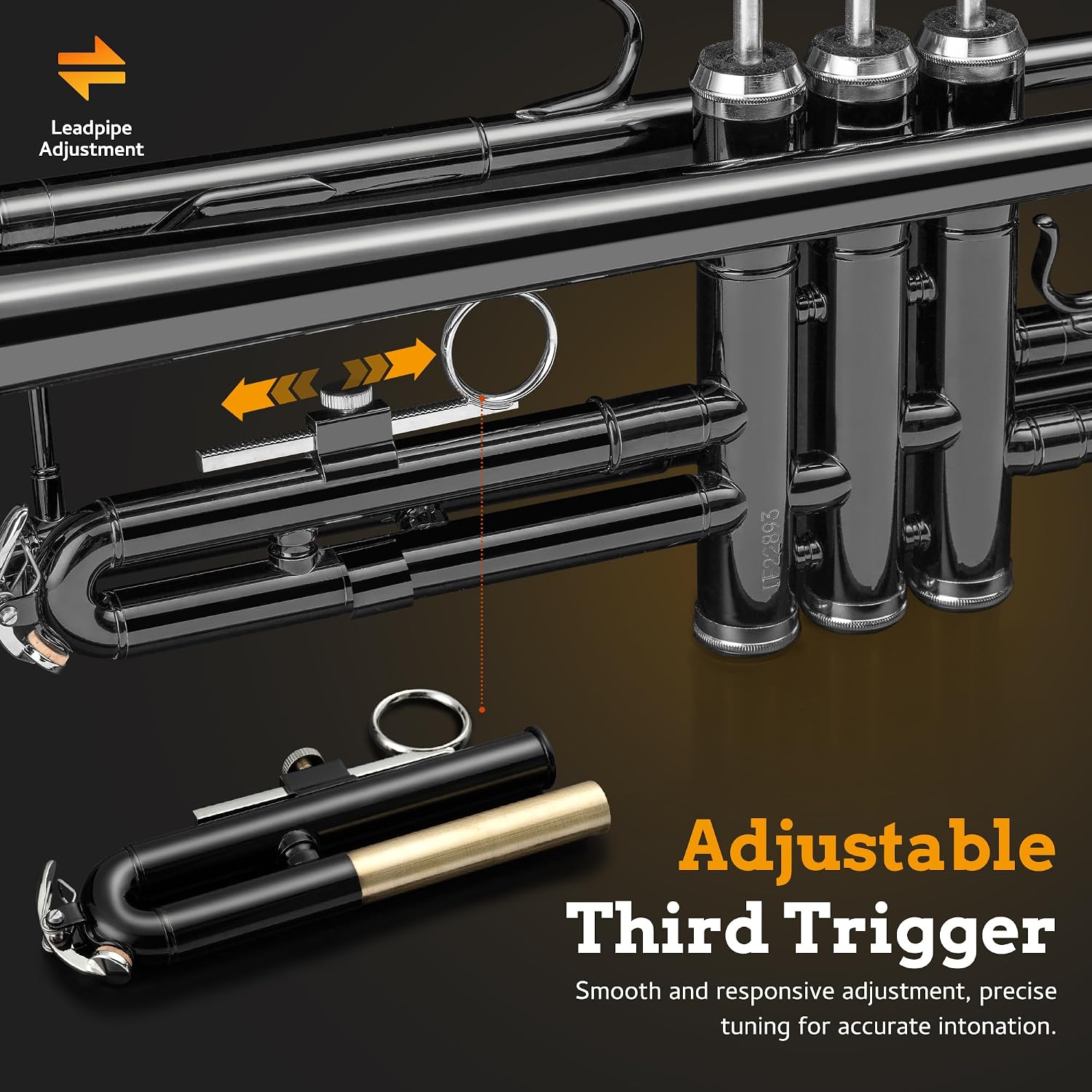 CAHAYA Bb Trumpet Instrument Trompeta: Student Trumpet with Hard Case 7C Mouthpiece Gloves Standard Trumpets for Beginners or Advanced Students Black