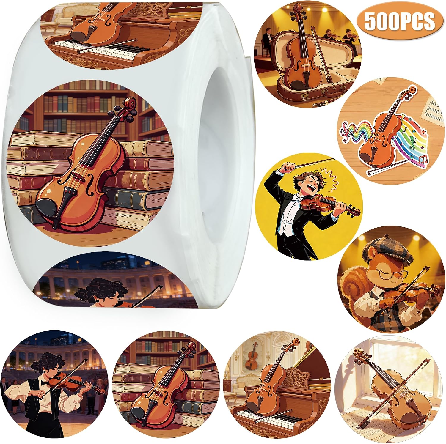 500PCS Violins Stickers Party Favors Music Sticker Party Supplies Decorations Violin Performance Musician Birthday Gfits Champion Prize
