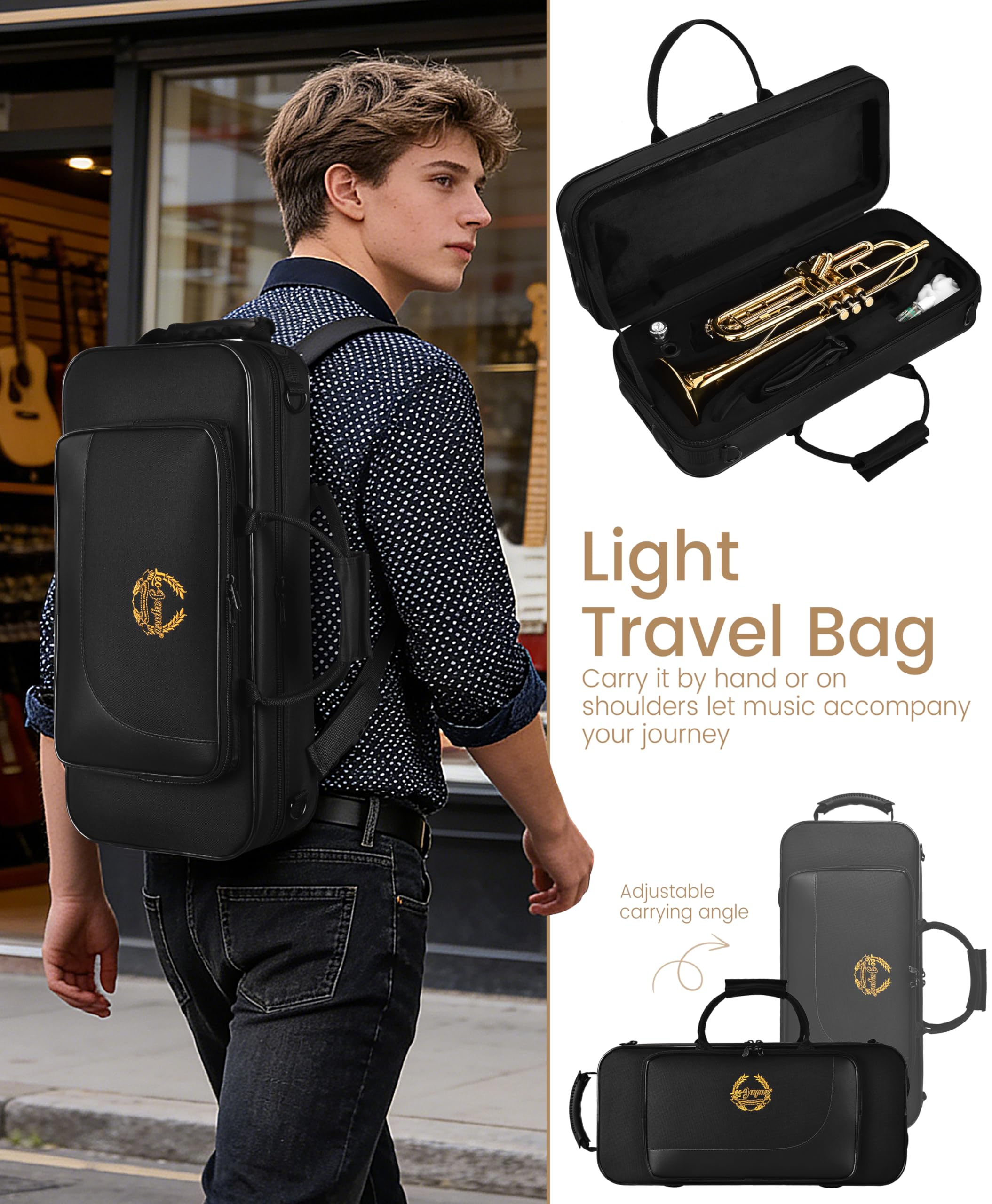 Leo Jaymz Bb Trumpet for Beginners, Brass Student Trumpet Kit with Case, 7C Mouthpiece, Cleaning Kit, Standard B Flat Instrument,Nickel