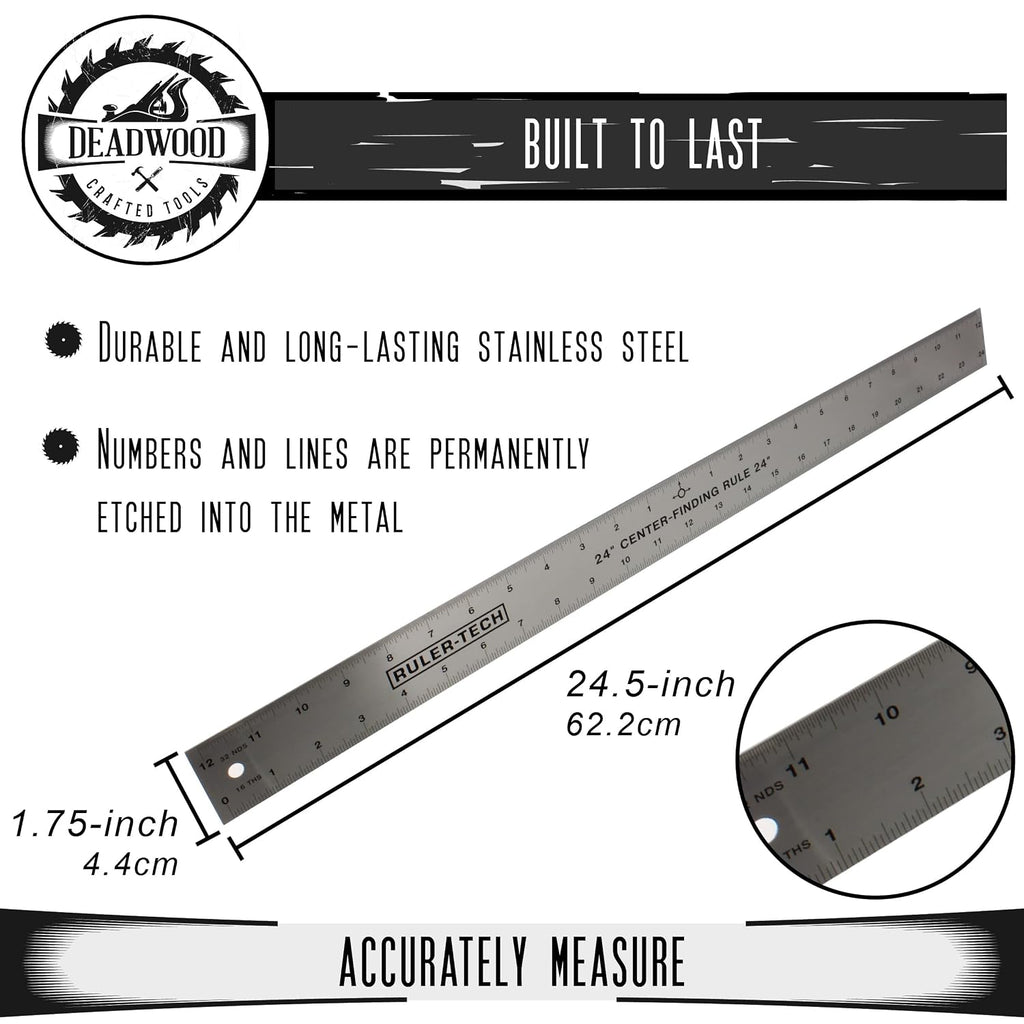 DCT Centering Ruler, 24in – Center Finding Measurer for Woodworking Rotary, Crafting, Embroidery, Guitar Luthier