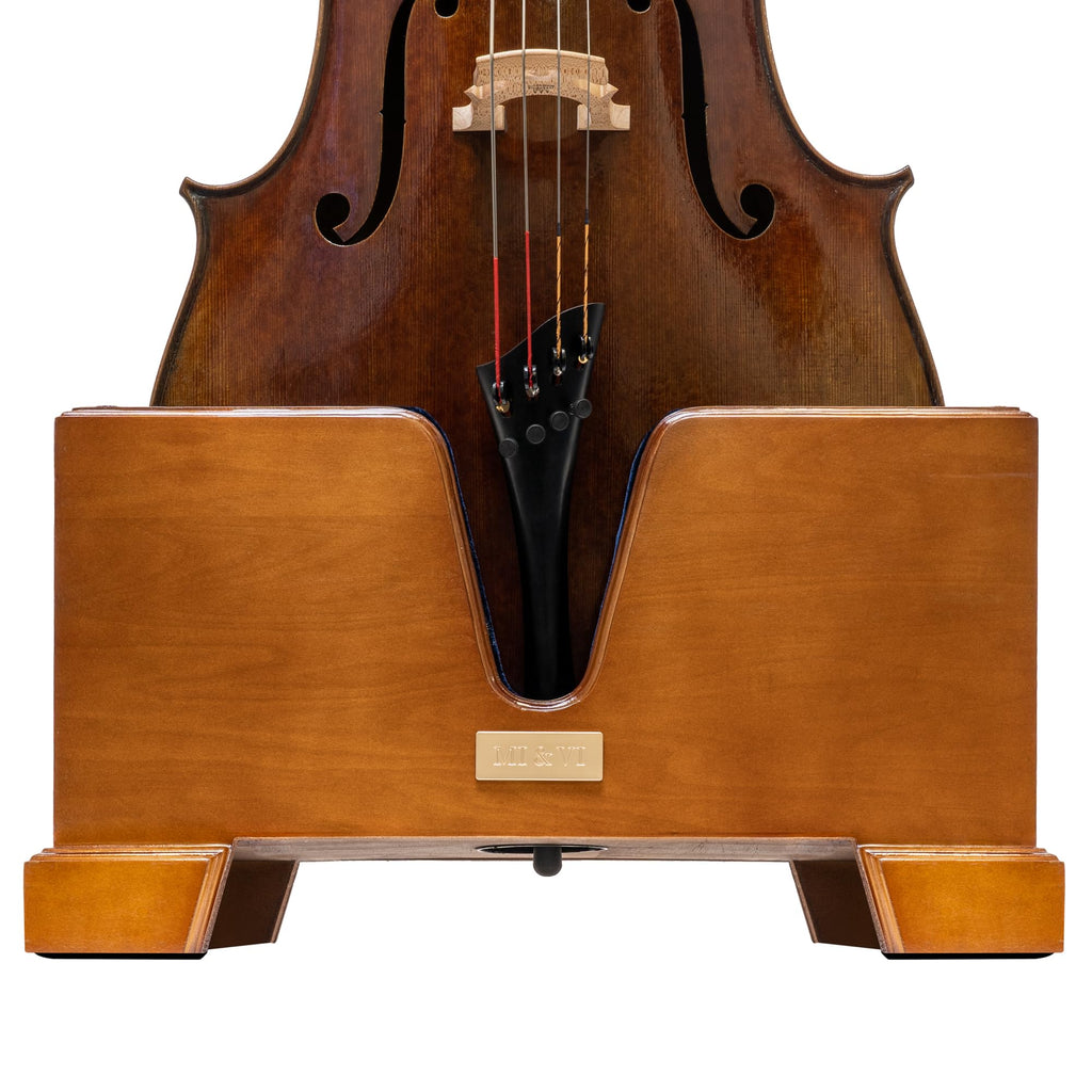 MI&VI Classic Wooden Cello Box Stand 4/4 Full Size - Burgundy Red Velvet Plush Cushion Wood Cello Stand with Bow Storage Holder Slot Included
