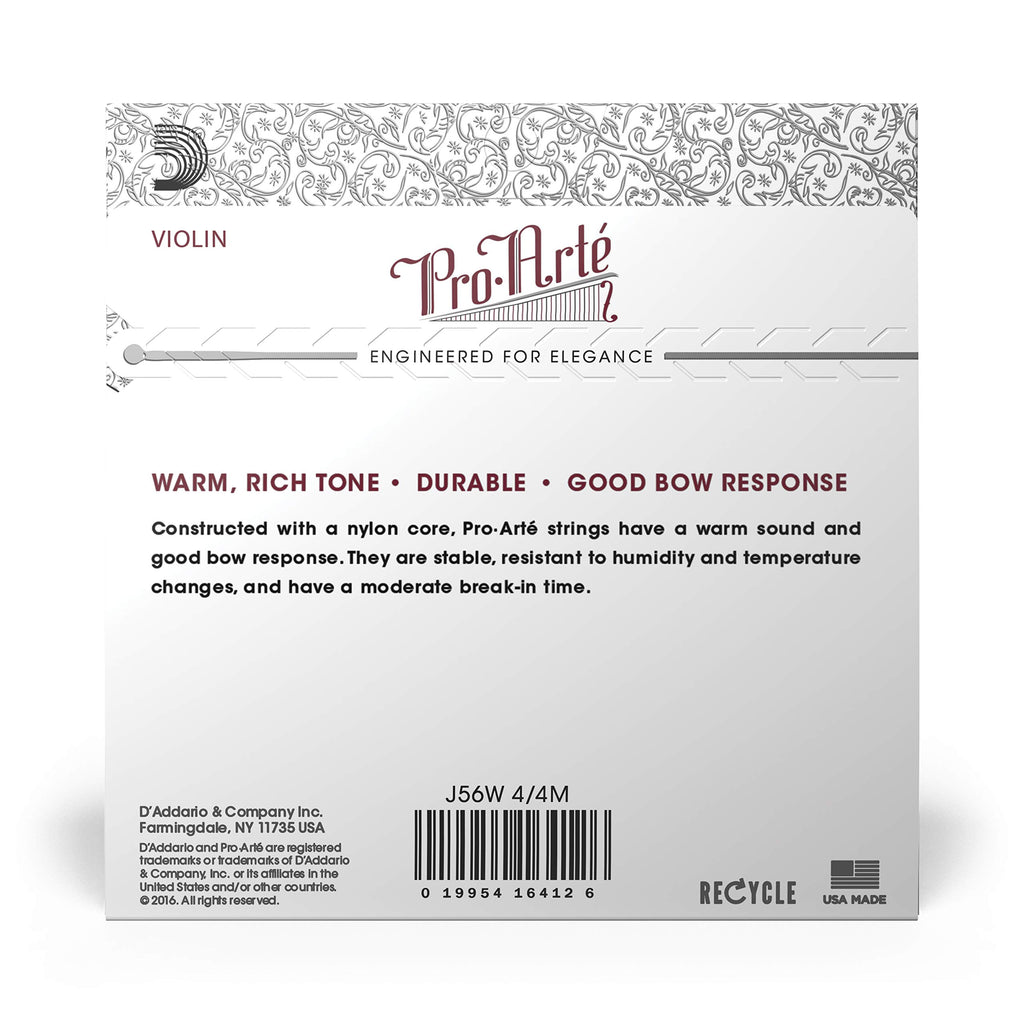D'Addario J56 4/4M Pro-Arte Nylon violin Strings, Medium