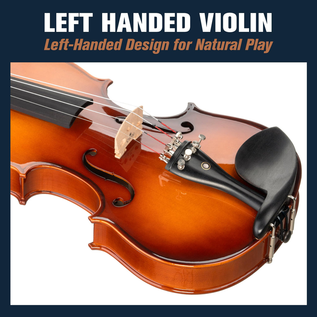 Cecilio 4/4 Full-Size Left-Handed Violin, Solid Spruce Top & Maple Body Professional Fiddle Set Includes Hard Case, 2 Bows, Rosin, Bridges & Extra Strings