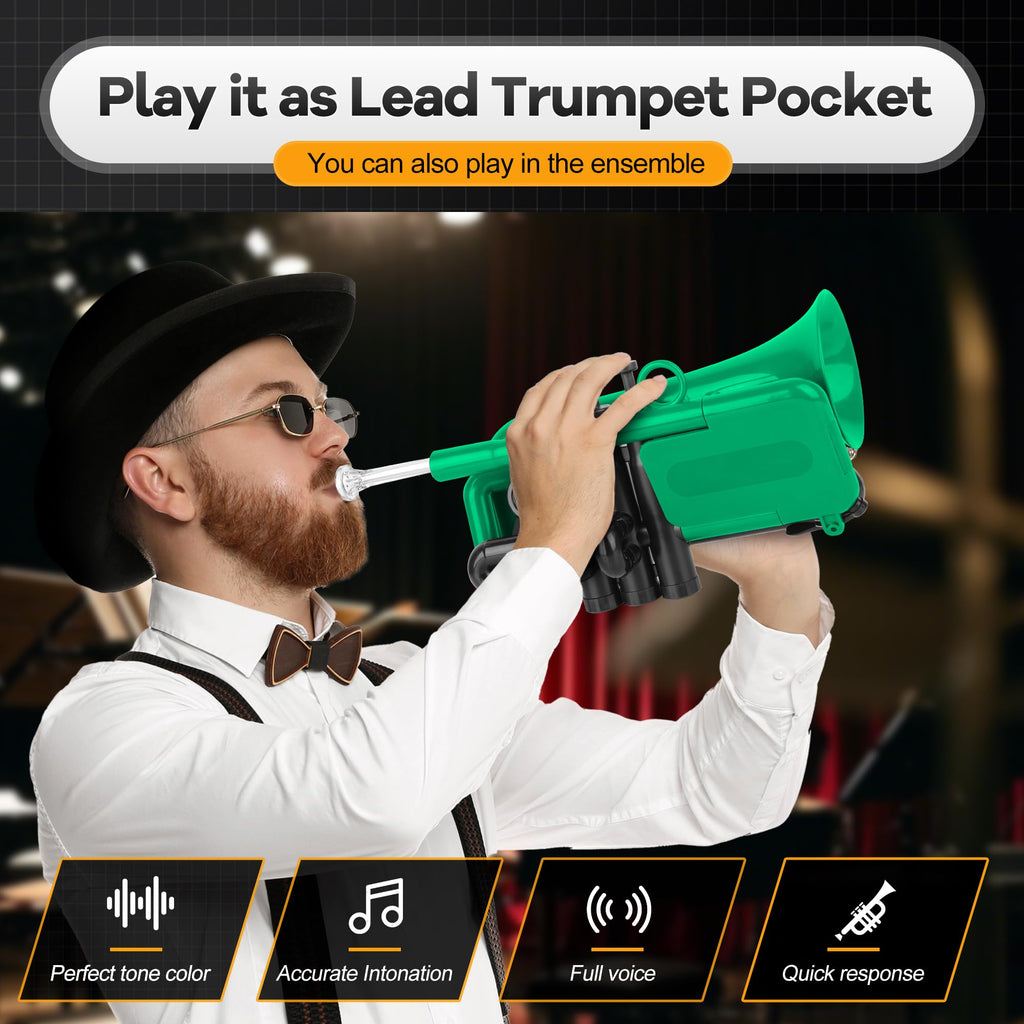 PAMPET DOLPHIN Pocket Trumpet Plastic Bb Trumpet Standard Trumpets for Student Beginner Bb Trumpets Instrument (Black)
