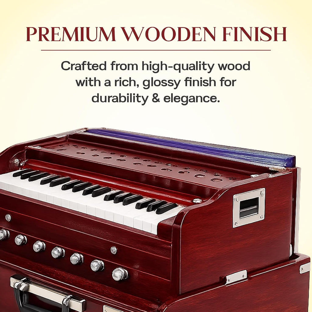 Harmonium 9 Stopper(Portable), Chudidaar 7 Bellow, 42 Key, Two Reed(Bass-Male), 3 1/2 Octave,Coupler, Harmonium With Cover (Mahogany Color)