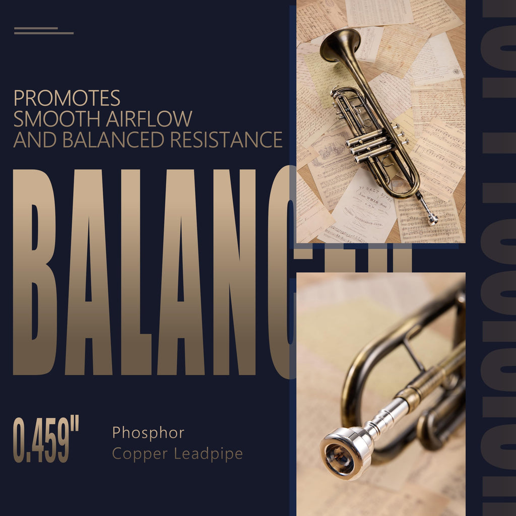 AKLOT Hand-Hammered Bell Bb Trumpet: Smooth Valve Action, Clear-Lacquered Brass Body, Standard Trumpet Beginner Set with Leather Case, Lesson Book, Trumpet Mute, Mouthpiece, Cleaning Kit (SNR-BrzSF)