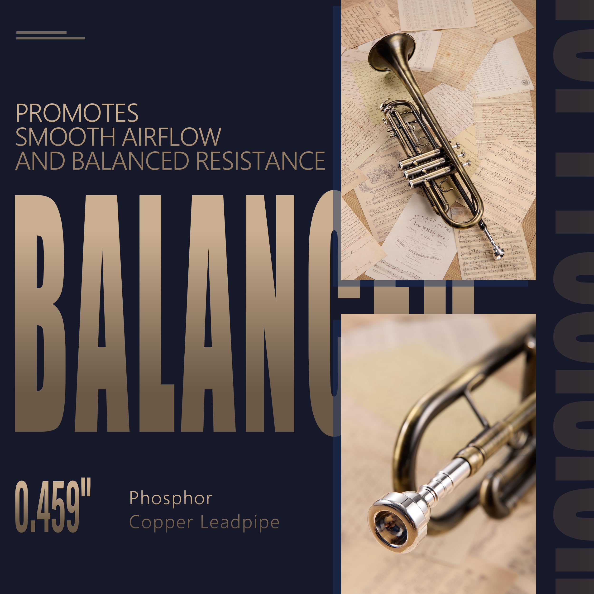 AKLOT Hand-Hammered Bell Bb Trumpet: Smooth Valve Action, Clear-Lacquered Brass Body, Standard Trumpet Beginner Set with Leather Case, Lesson Book, Trumpet Mute, Mouthpiece, Cleaning Kit (SNR-BrzSF)