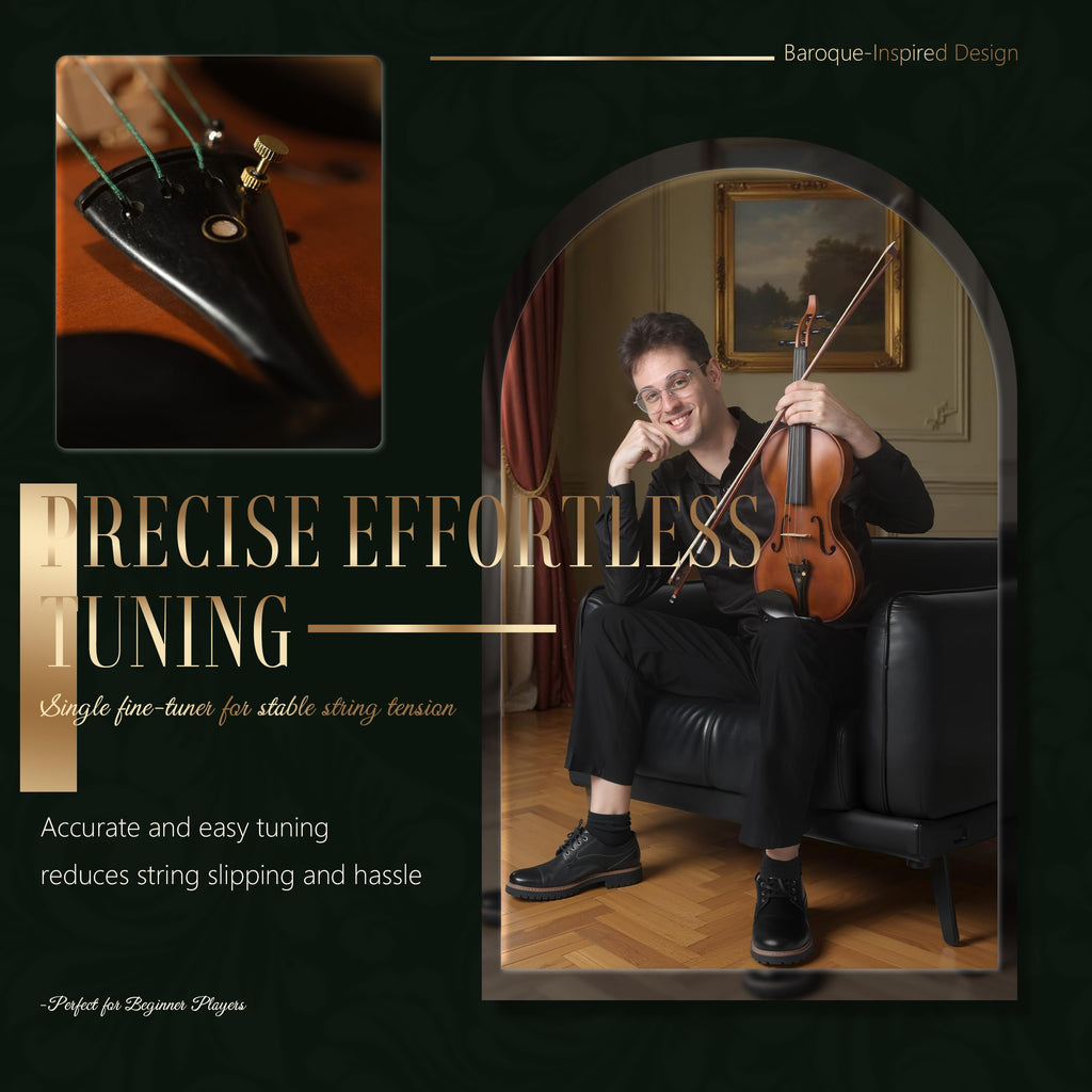 AKLOT Handcrafted Full Size Violin: Solid Wood Matte Fiddle, Acoustic Beginner 4/4 Violin Kit with Hard Case, Lesson Book, Bow, Shoulder Rest, Extra Strings, Tuner, Fretboard Stickers (VRT-AmiCS)